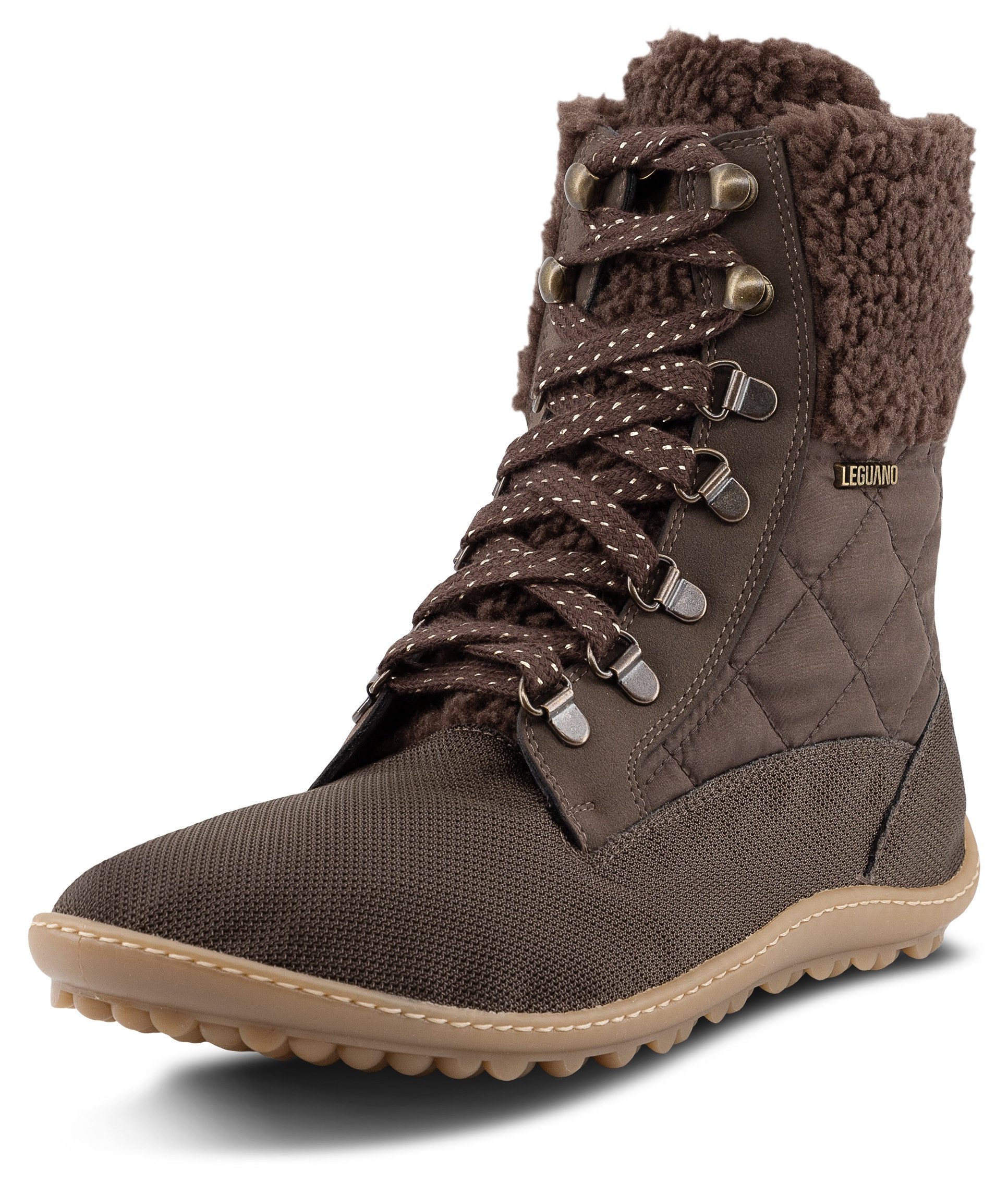 Leguano NICEBARE Barfußschuh, Schnürschuh, Winterboots mit Fellimitat am Schaftrand