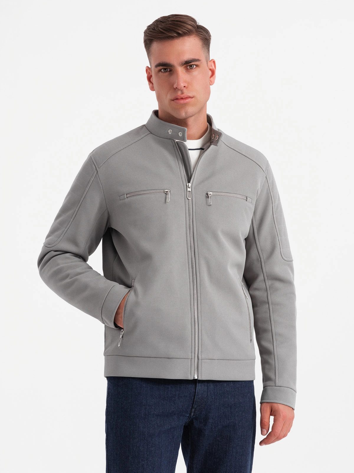 OMBRE Bikerjacke Bikerjacke mit Stehkragen günstig online kaufen