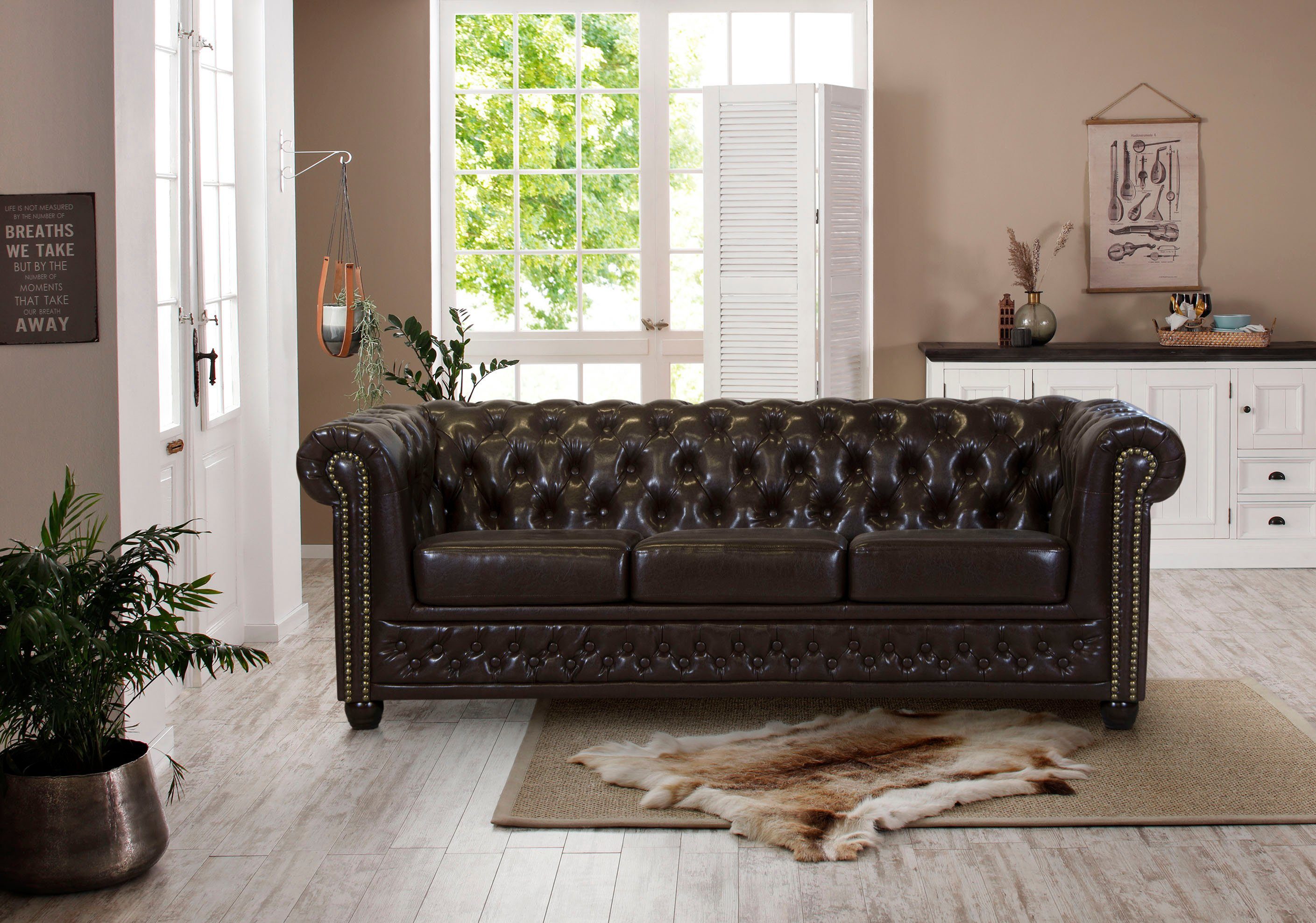 Home affaire Chesterfield-Sofa Rysum, Chesterfield-Optik, in 2 Bezugsqualitäten, 2 Ausf. schnell lieferbar