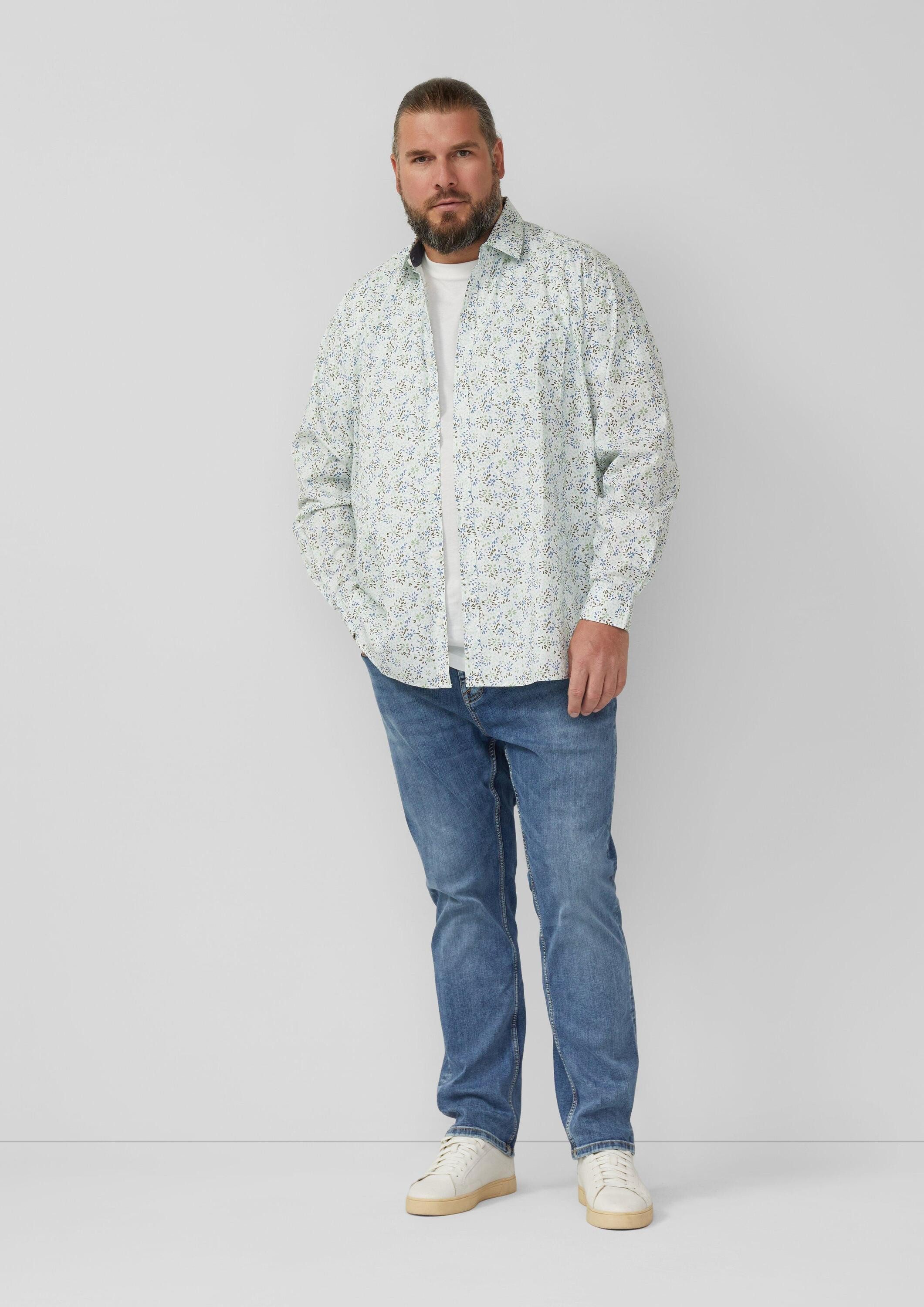 s.Oliver Langarmhemd Hemd Slim Fit: Langarmhemd mit All-over-Print und Kentkragen