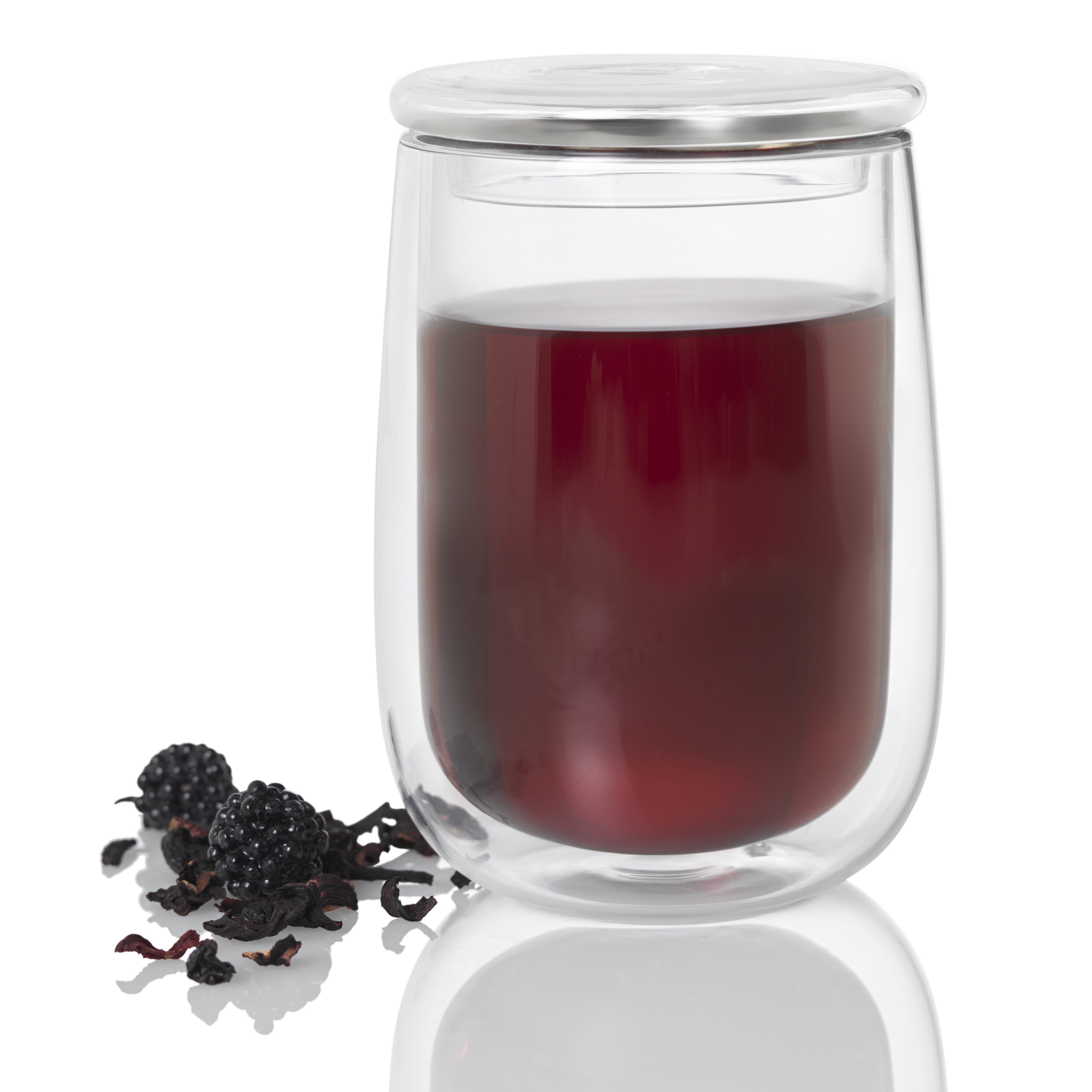 2er Tee Edelstahlfilter Teeglas mit Set Fusion doppelwandiges losen für AdHoc Glass, Borosilikatglas,