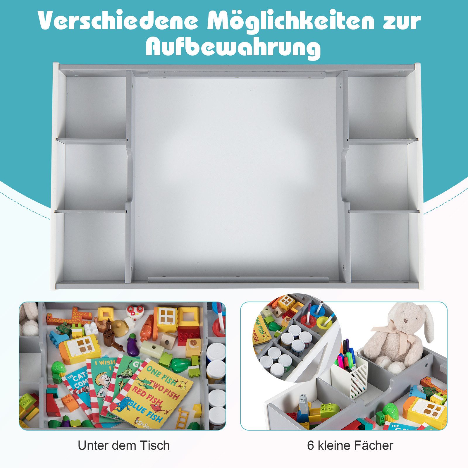 COSTWAY Kindersitzgruppe, (3-tlg), mit 2 Stühle, doppelseitiger Tischplatte