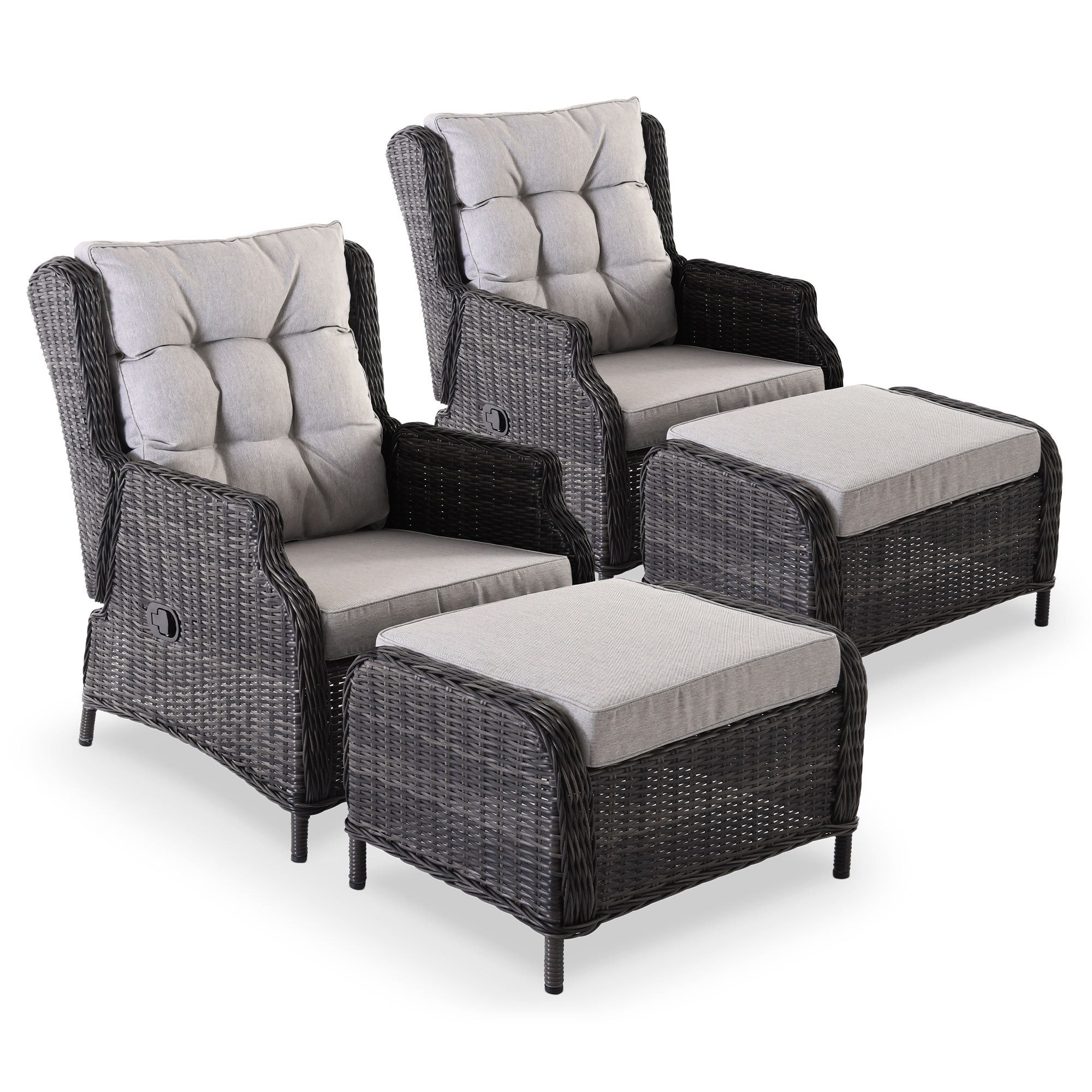 Raburg Gartensessel Relaxsessel mit Hocker, inkl. Polster, wetterfest, Sophia (2er-Set, Gartenstuhl-Set mit Hocker), pflegeleichtes Polyrattan, 130 kg Belastbarkeit