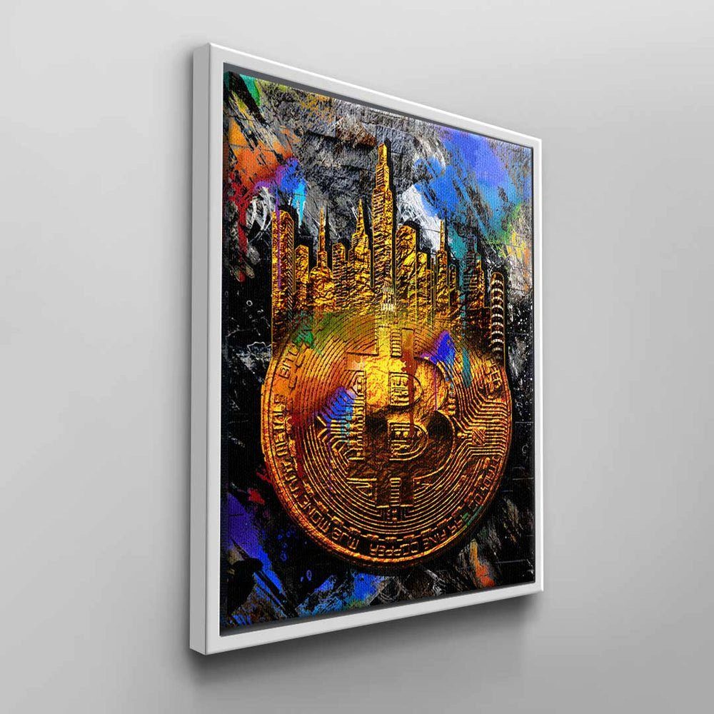 CANVAS von Rahmen schwarzer Wandbild Crypto & Fans DOTCOM DOTCOMCANVAS® Bitcoin Leinwandbild, für