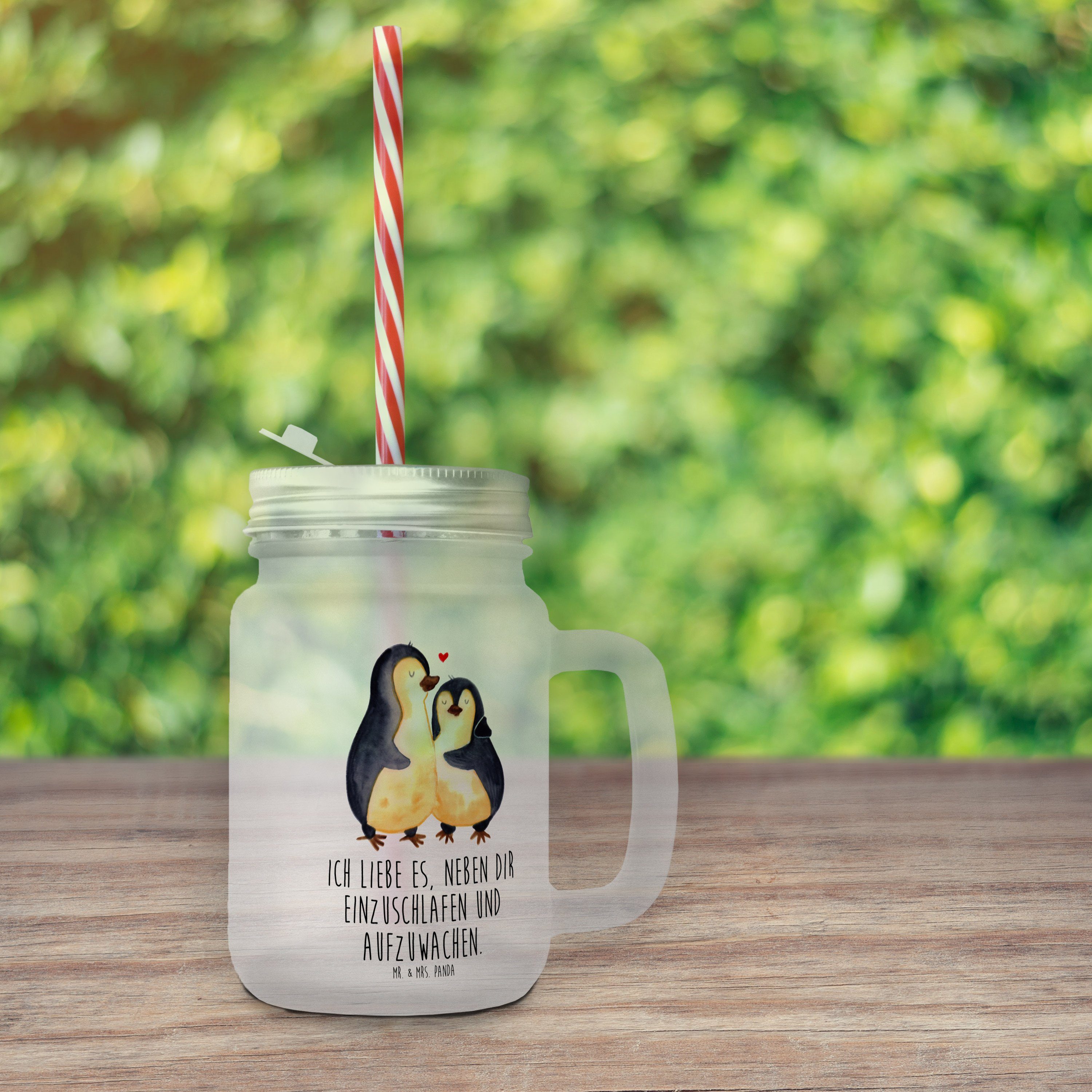 Premium Glas Mrs. - Hocheitstag, Geschenk, Panda & Pinguine Einschlafen Transparent - Mr. Glas Trinkglas,