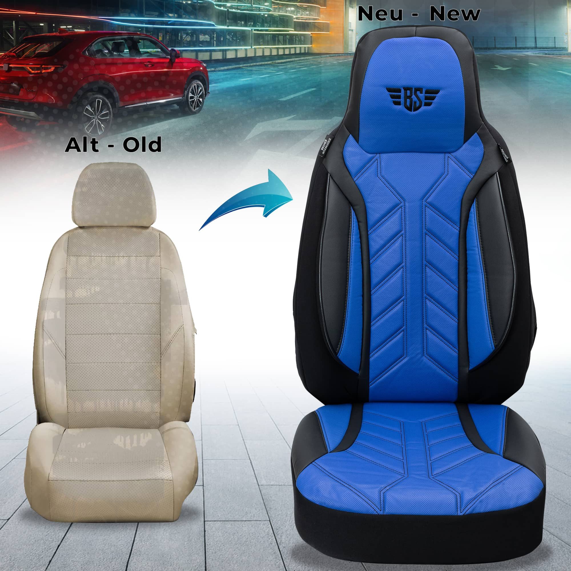 BREMER SITZBEZÜGE Autositzbezug für Mercedes CLA C117 Bj 2013-18 (DPL506), Set, 2-tlg., Schonbezüge Sitzbezüge Fahrer und Beifahrer, in Schwarz/Blau