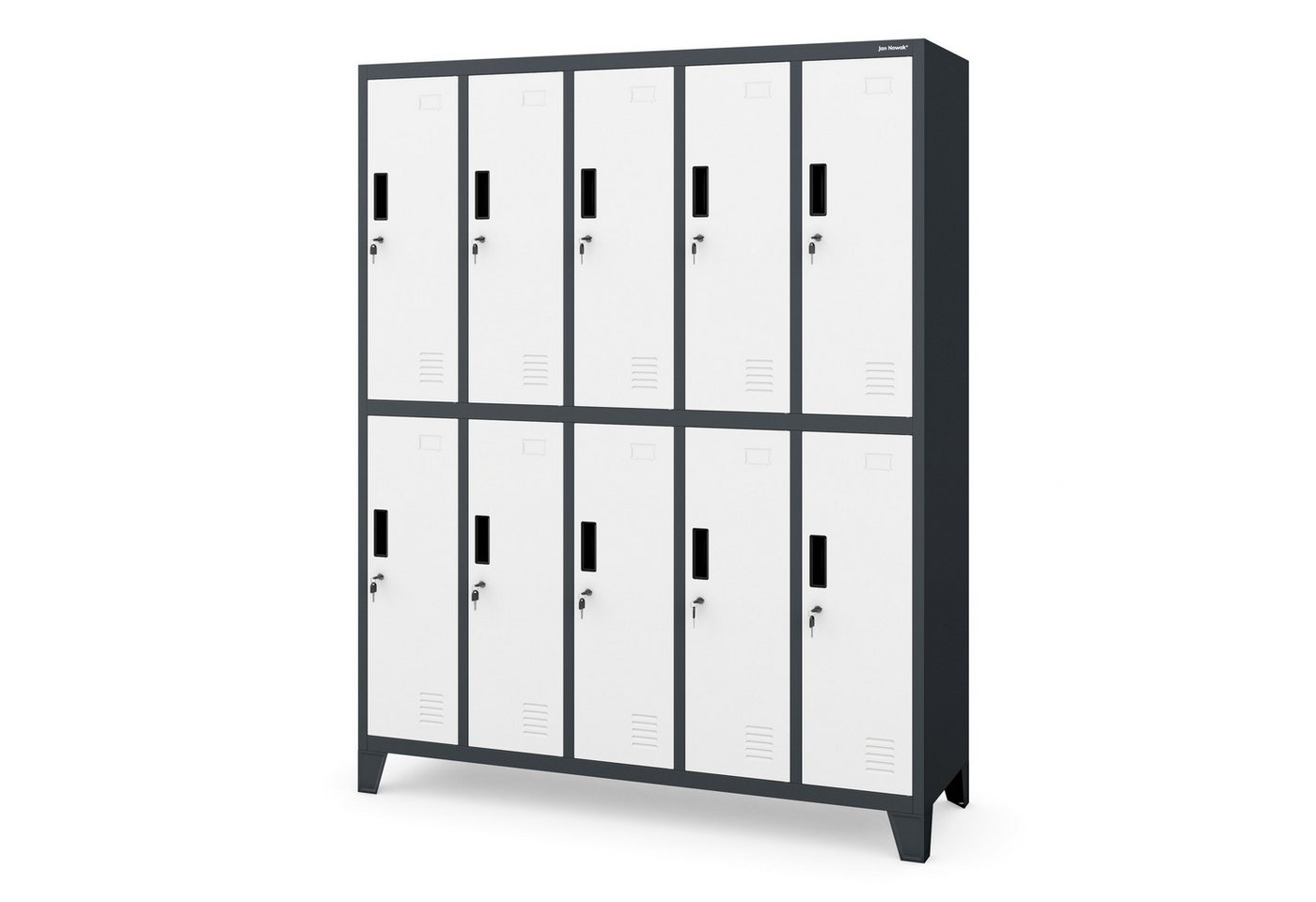 Jan Nowak Mehrzweckschrank Metall Kleiderspind 136 cm BARTEK 10 Fächer abschließbar 172 cm (Umkleideschrank BHP Arbeitsraum Produktion Magazin Sozialraum, 0,6 mm 172 x 136 x 45 cm Wandmontage Kleiderstange 30 kg 66 kg) Lüftungsschlitze Namensschildhalter