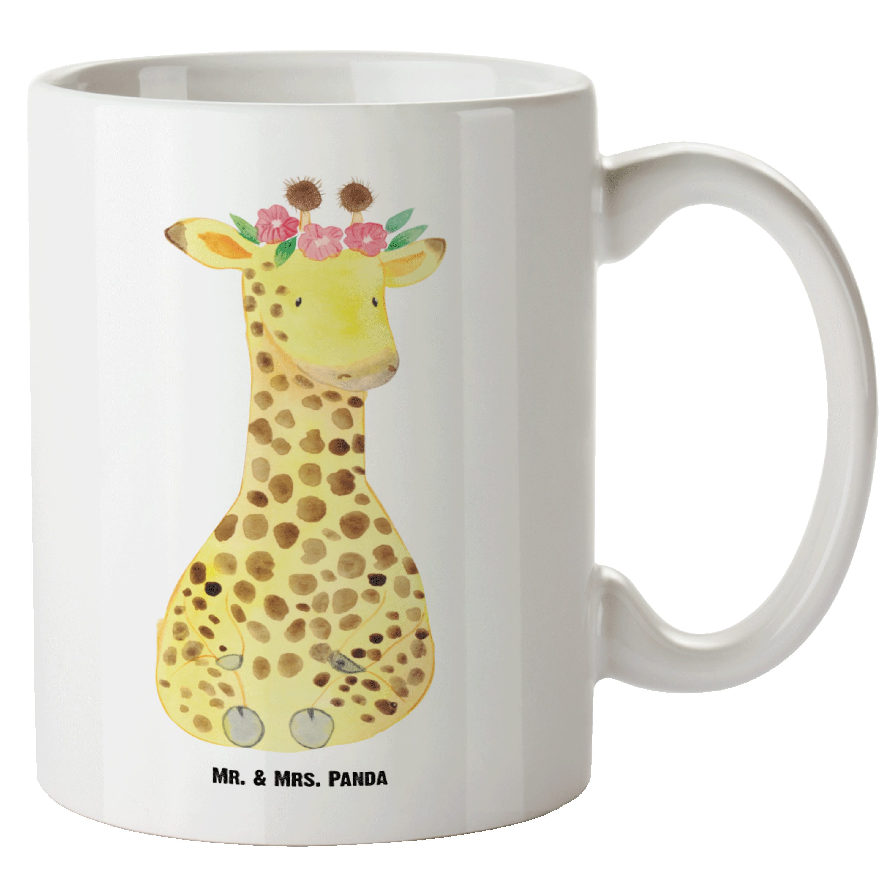 Mr. & Mrs. Panda Tasse Giraffe Blumenkranz - Weiß - Geschenk, XL Tasse, Jumbo Tasse, Freundi, XL Tasse Keramik