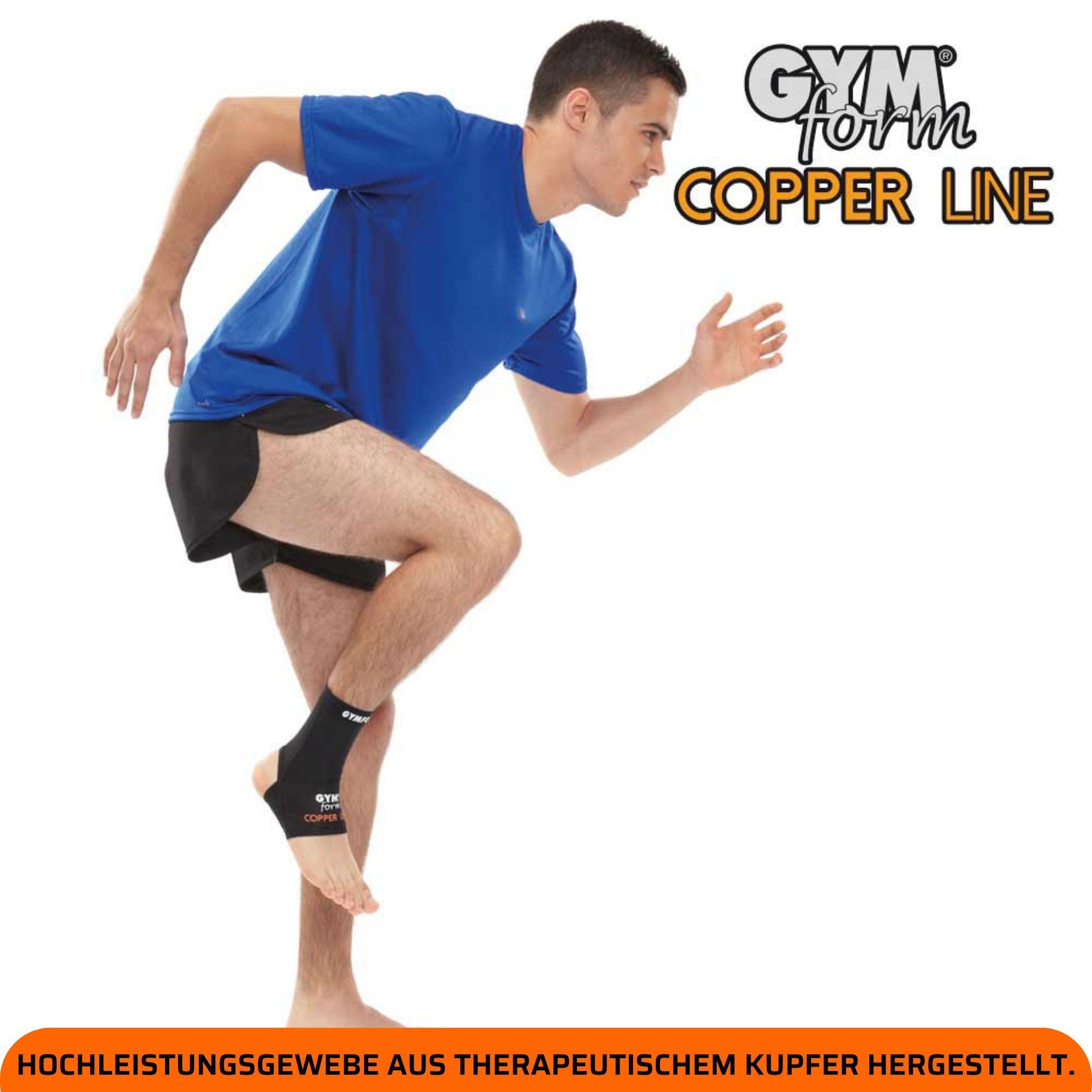 Gymform® Fußbandage Copper Line - Ankle Sleeve (Spar-Set 1er oder 2er Pack, 1-tlg., in 4 Größen - S, M, L, XL), Fusstütze - Kompressions Bandage aus Kupferfasern, atmungsaktiv