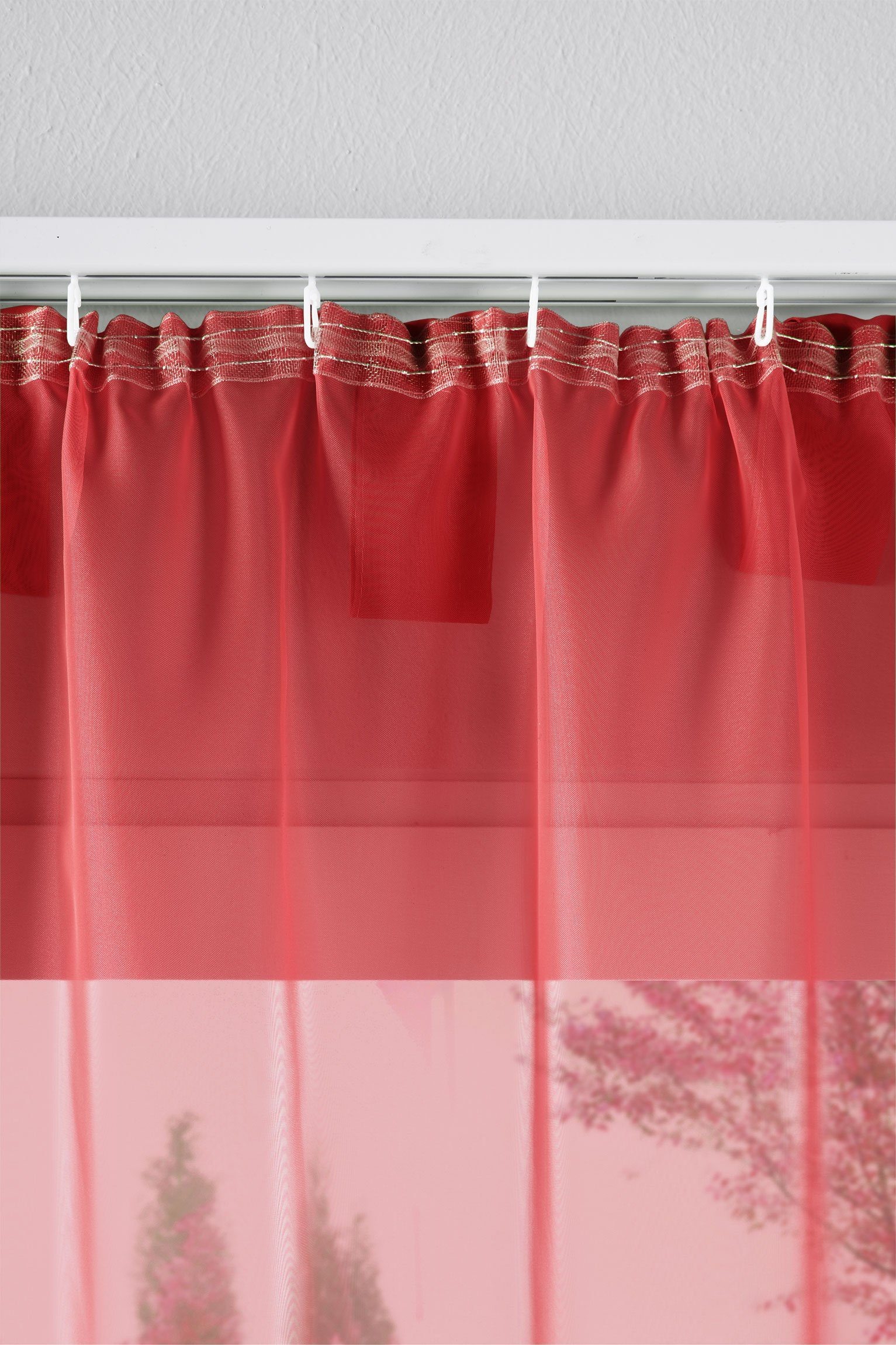 Gardine, Gardinenbox, Voile transparent, 61000CN Rot Schlaufe (2 St), Vorhang Set Höhen Transparent Bleibandabschluss verschiedene