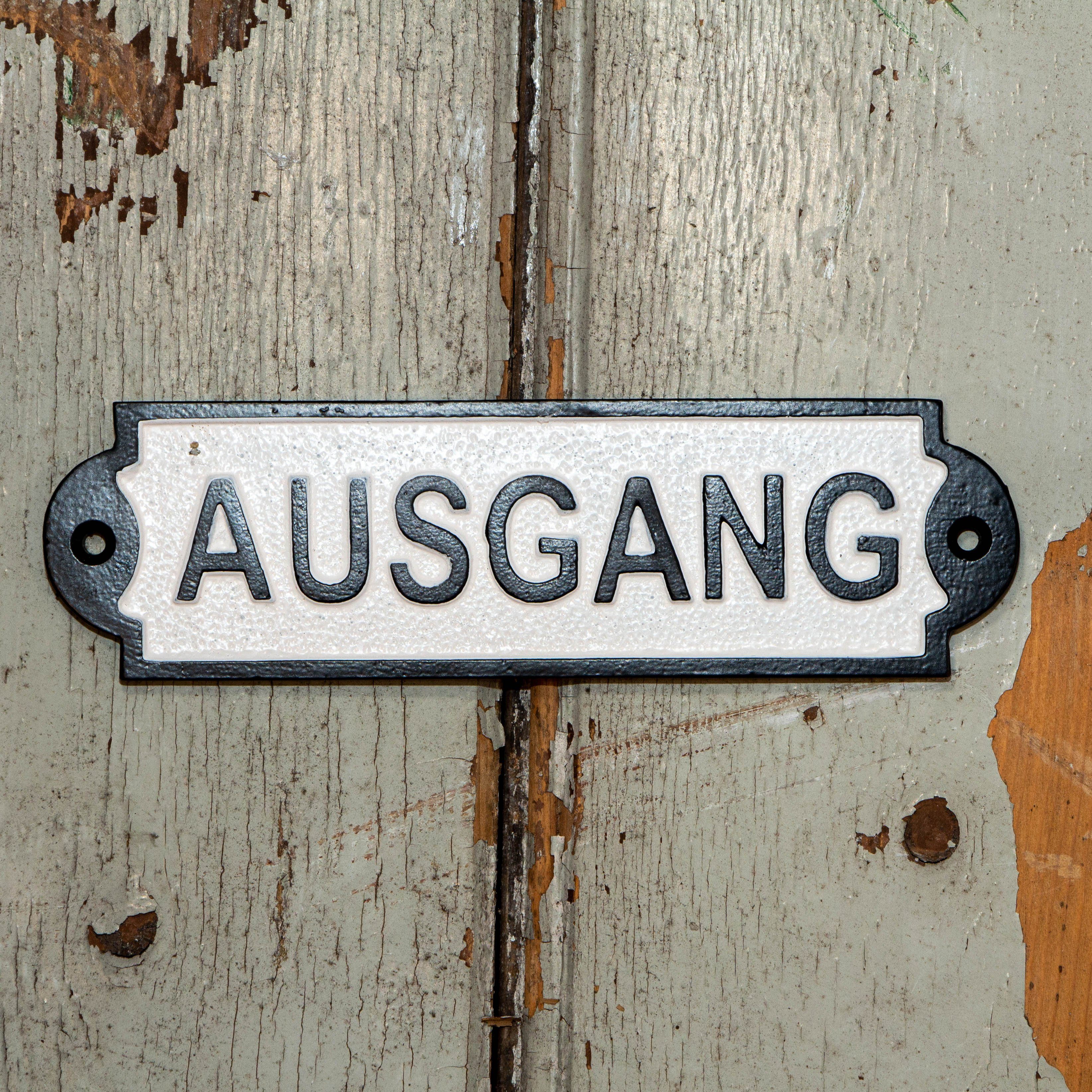 Antikas Wanddekoobjekt Schild Eisen Gusseisen "Ausgang" Exit Türschild