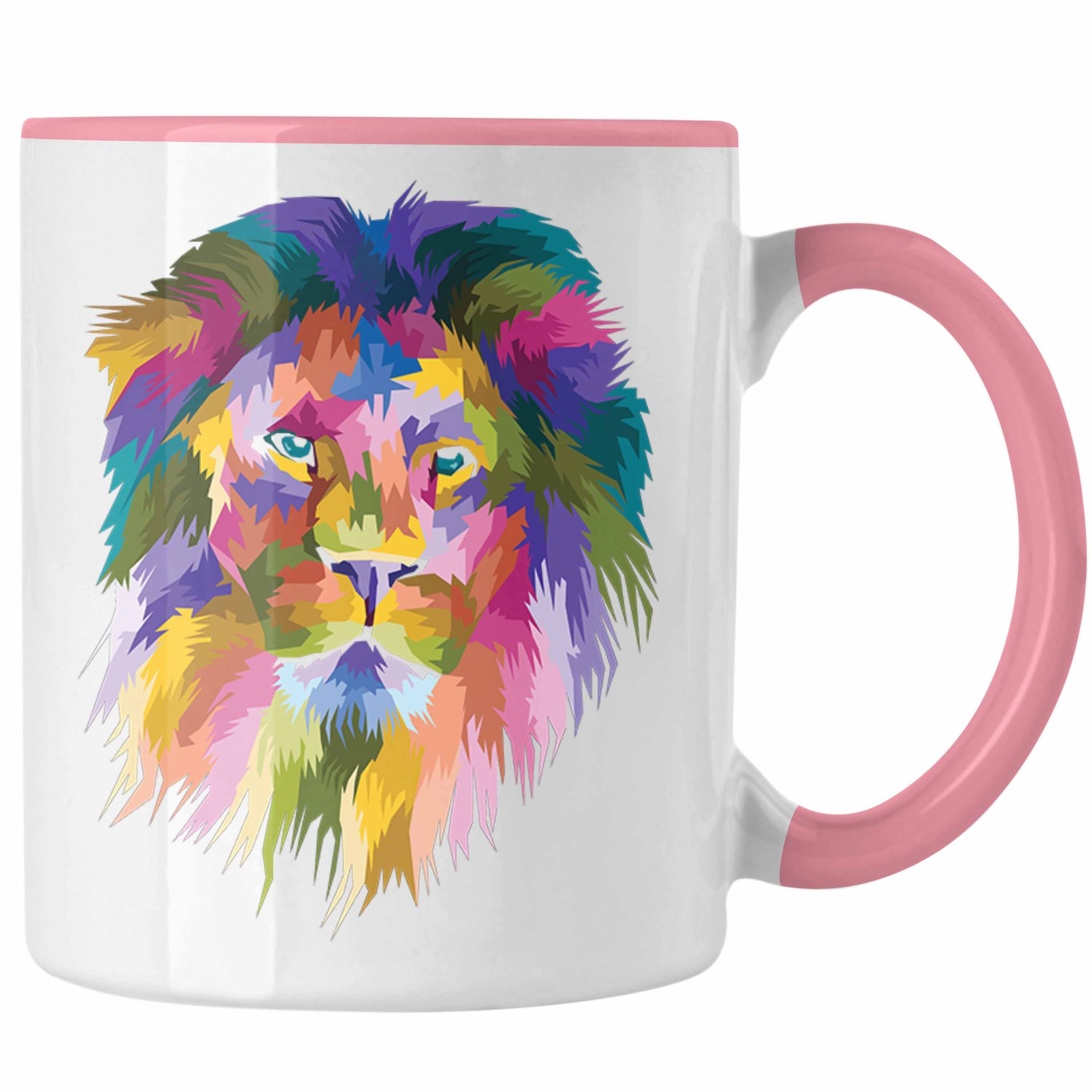 Trendation Tasse Trendation - Löwe Polygon Tasse Geschenk Löwen-Liebhaber Löwen Rosa