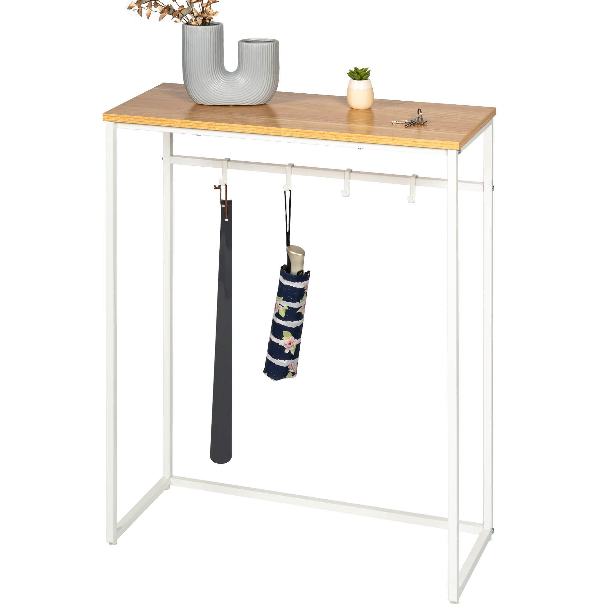 eluno Konsolentisch mit 1 Holzablage, 4 Haken, höhenverstellbare Füße günstig online kaufen