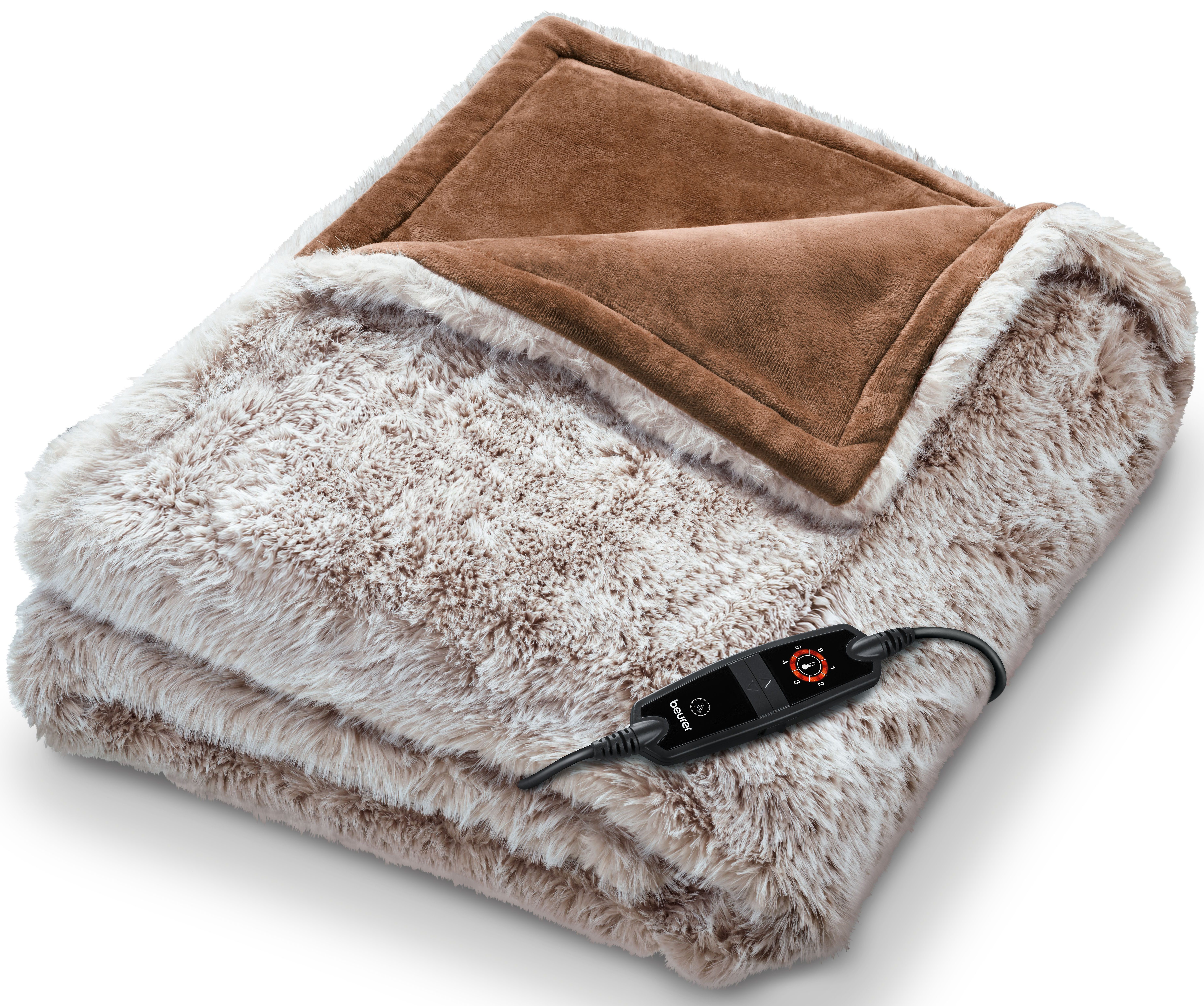 BEURER Heizdecke HD 92 Arctic Brown aus luxuriösem Obermaterial, Mit 6 Temperaturstufen und Sicherheitsabschaltung nach 3 Stunden