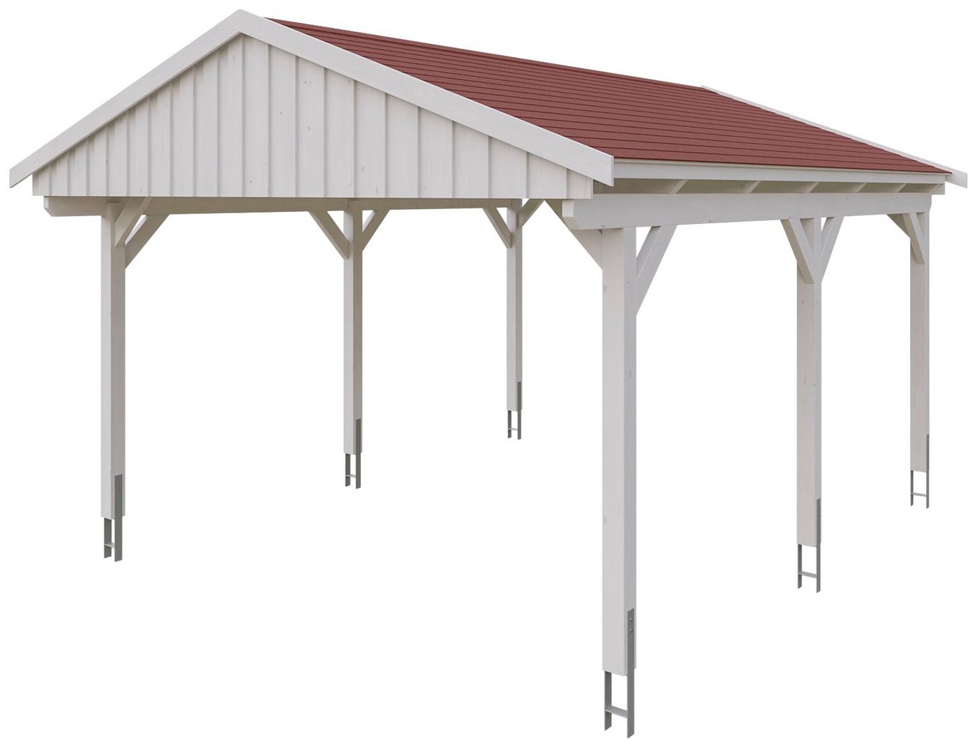 Thumbnail - Skanholz Einzelcarport Fichtelberg, BxT: 423x566 cm, 379 cm Einfahrtshöhe, mit roten Schindeln