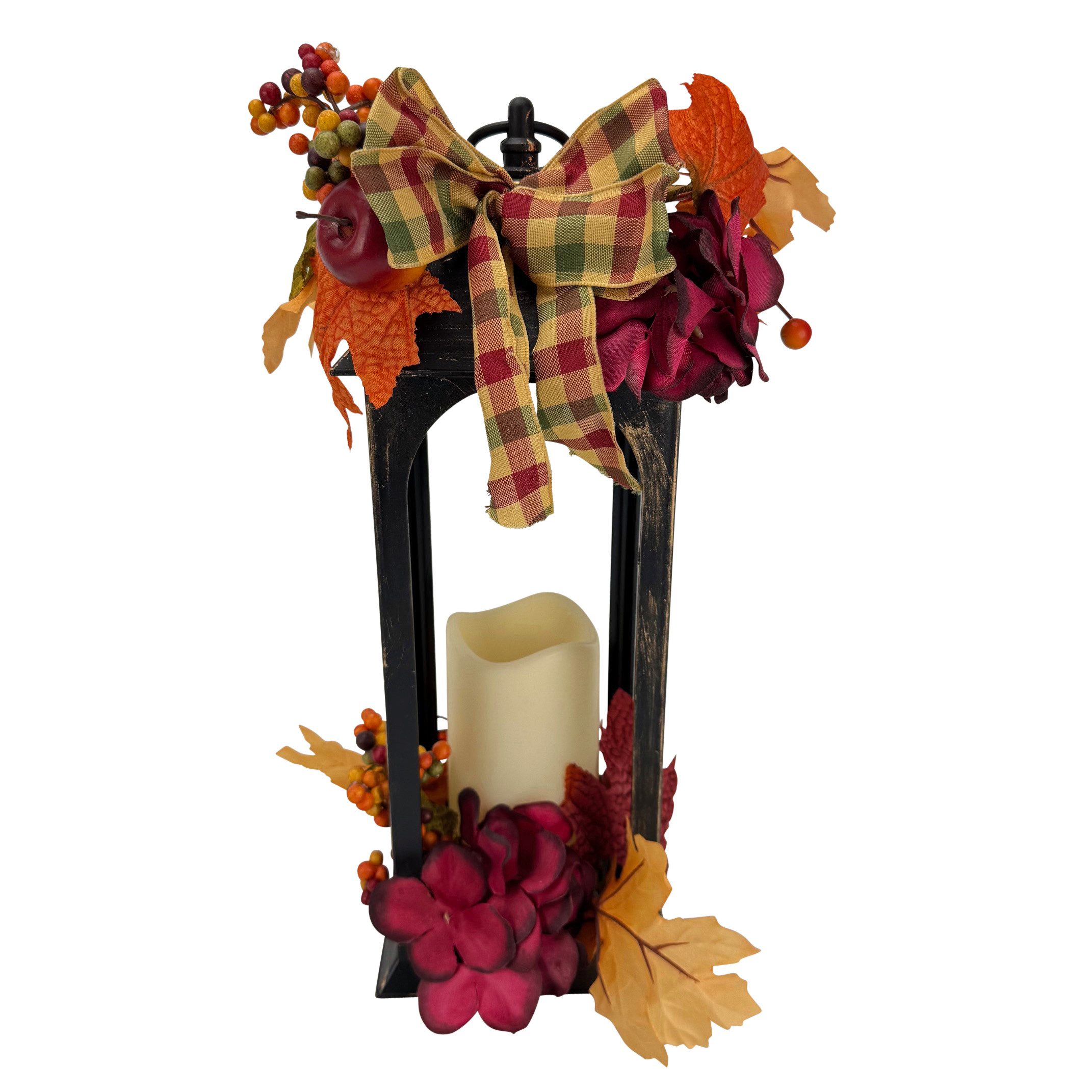 Online-Fuchs Kerzenlaterne mit LED-Kerze & Timer mit viel Laub, Äpfeln und günstig online kaufen