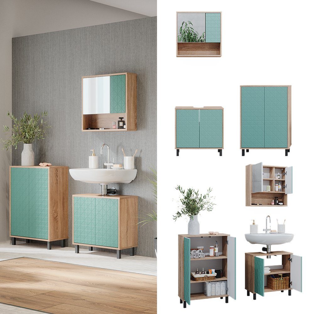 Vicco Badmöbel-Set Agasta, Mintgrün/Sonoma, 3 Teile, günstig online kaufen