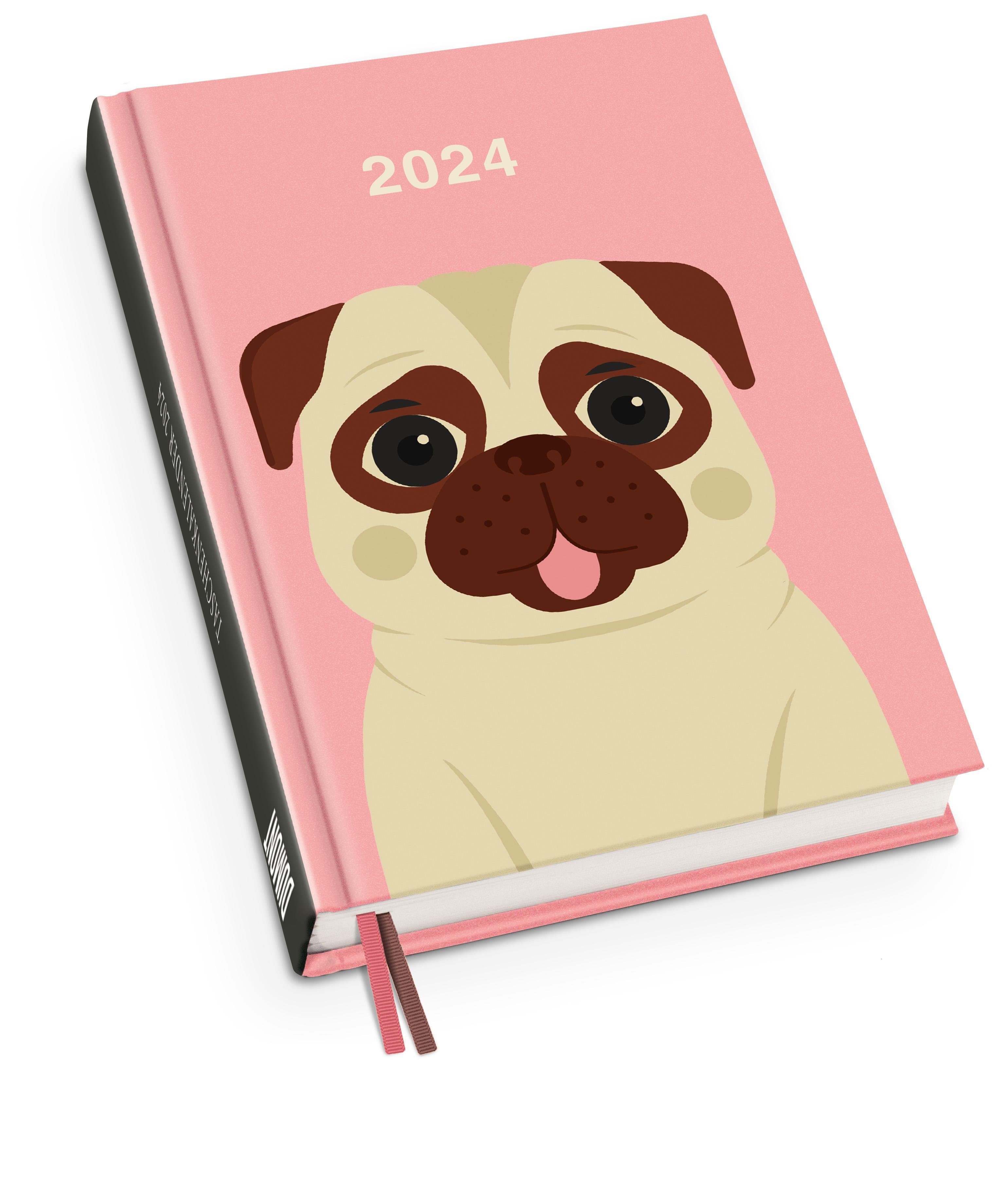 DUMONT Terminkalender Mops Taschenkalender 2024 TierIllustration von
