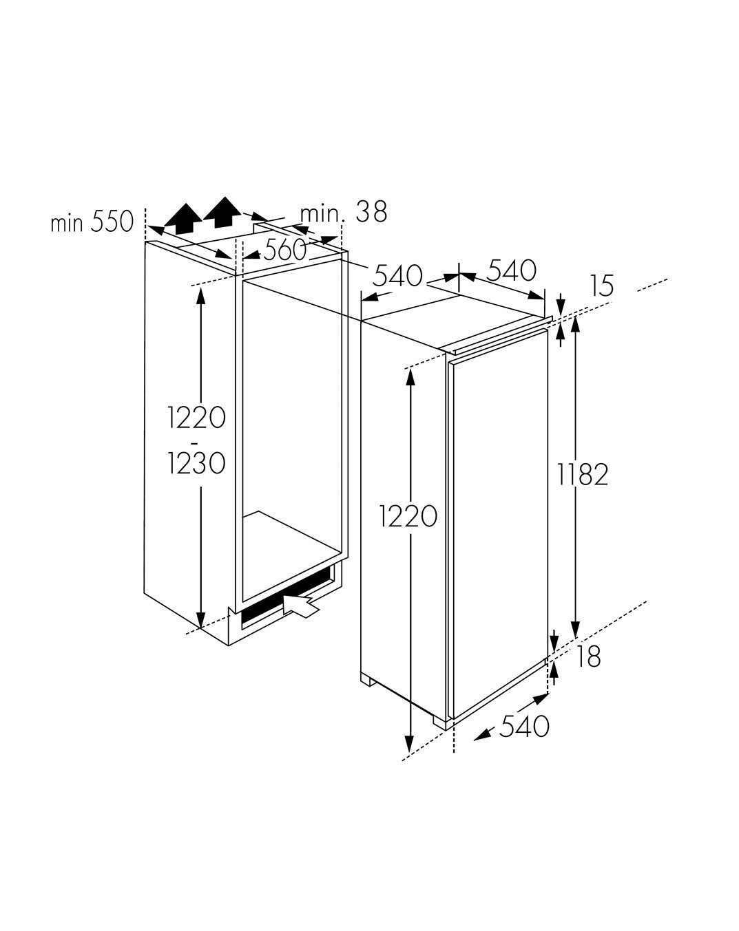Wolkenstein Einbaukühlschrank WKS225.0EEB, 122 cm hoch, 54 cm breit, wechselbarer Türanschlag, automatisches Abtauverfahren – Bild 4 von 4
