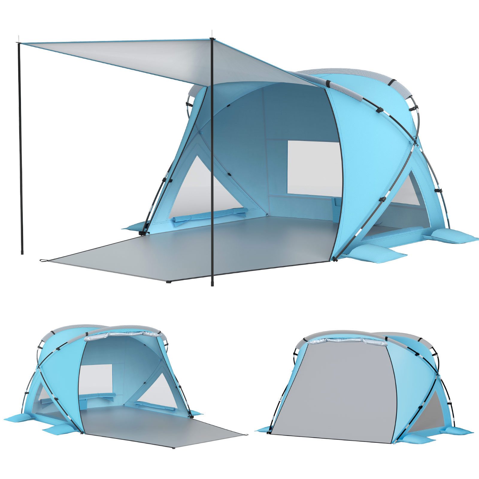 Strandmuschel Selbstaufblasende Campingmatte für Camping, tragbarer Sonnenschutz