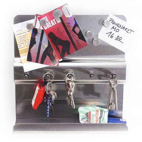 Goods+Gadgets Schlüsselbrett Schlüsseltafel mit Pinnwand aus Edelstahl, (inkl. 5 Magnete), Schlüssel Wandbrett