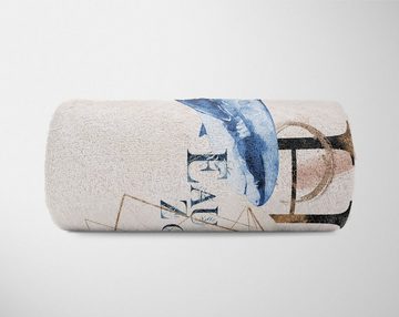 Sinus Art Handtücher Handtuch Strandhandtuch Saunatuch Kuscheldecke Kunstvoll Ozean Hai Motiv, Baumwolle-Polyester-Mix (1-St), Handtuch