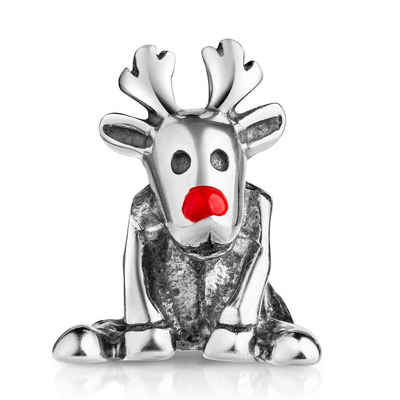 Materia Bead Rentier Rote Nase Weihnachten Charm mit Emaille 935, 925 Sterling Silber