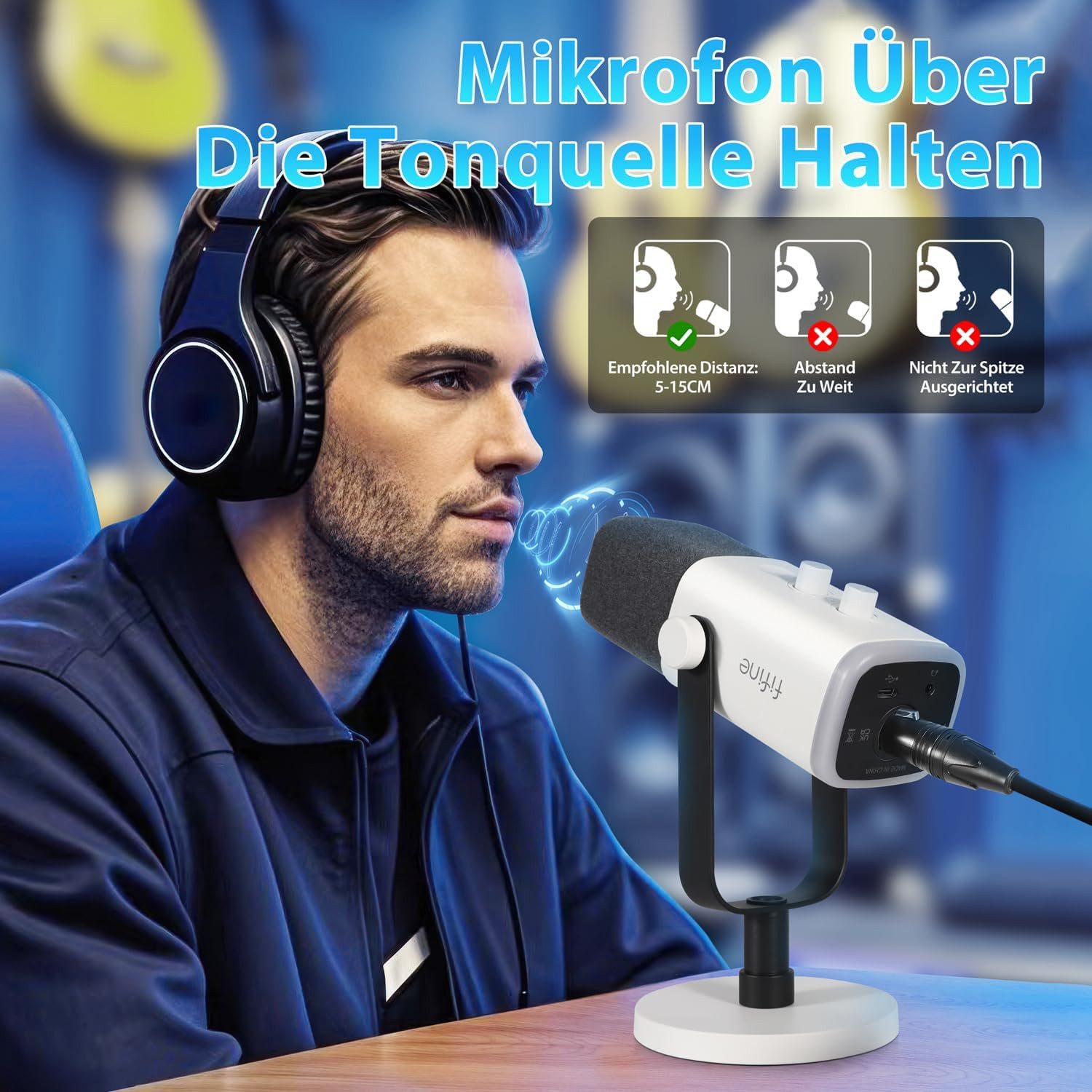 FIFINE Mikrofon XLR Mikrofon Dynamisch für Streaming Podcast Studio, USB Microphone, mit Stummschalttaste, für Gaming PC PS4/5 Mac Mixer Soundkarten – Bild 4 von 5