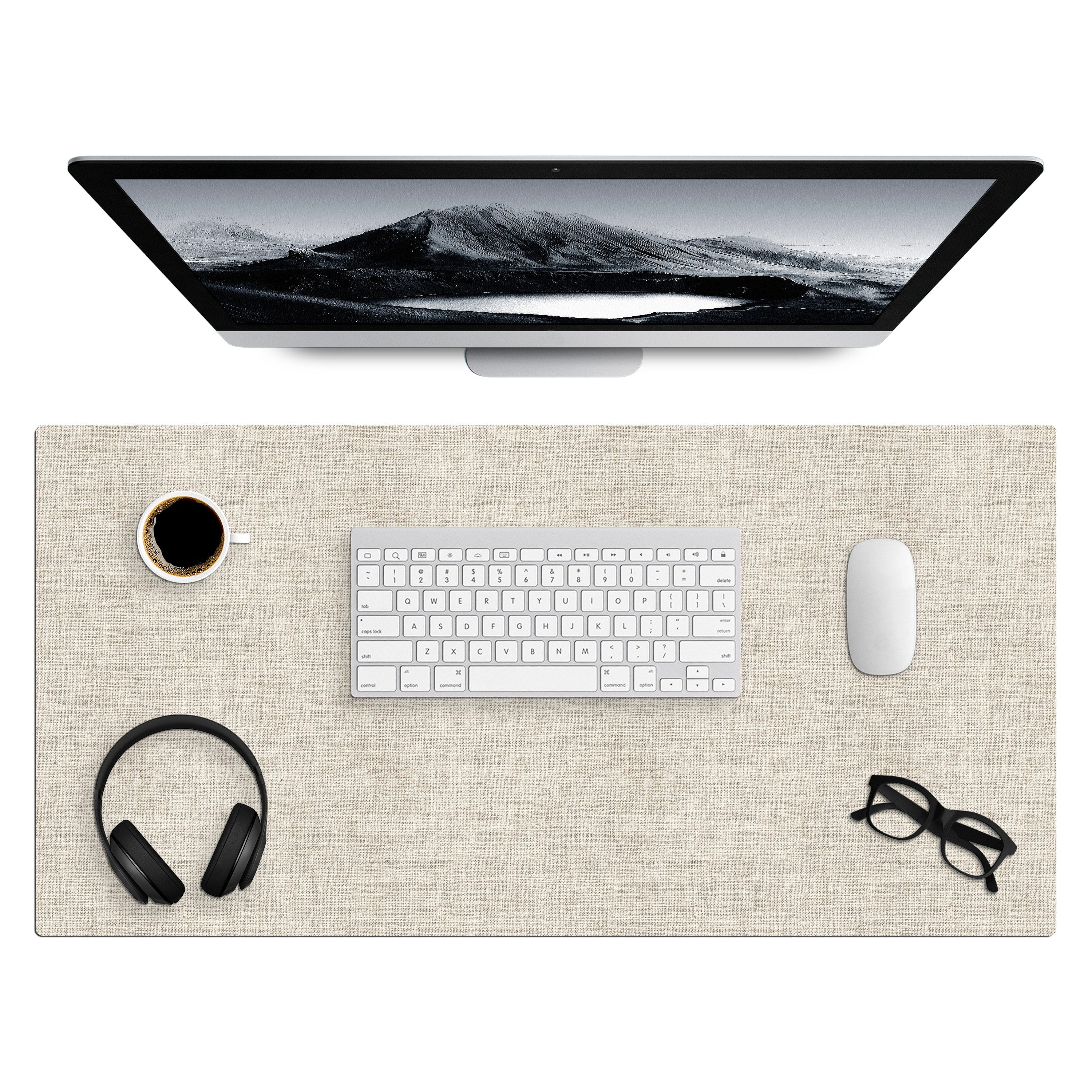 MuchoWow Gaming Mauspad Leinen - Textur - Beige (1-St), Gaming Mauspad XXL, Schreibtischunterlage, Desk Mat Groß, 80x40 cm