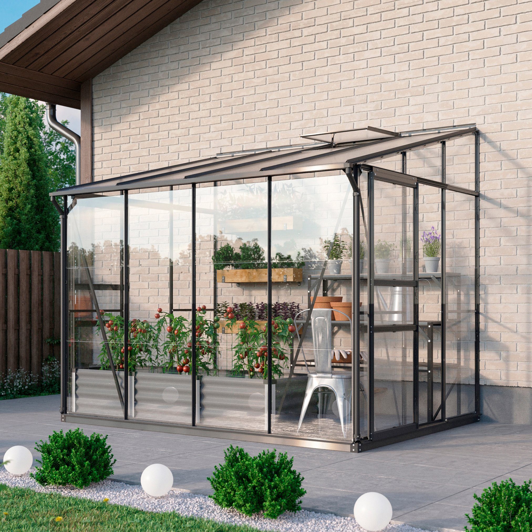 Vitavia Anlehngewächshaus Osiris 5200, BxTxH: 190 x 254 x 222 cm, 3 mm Wandstärke