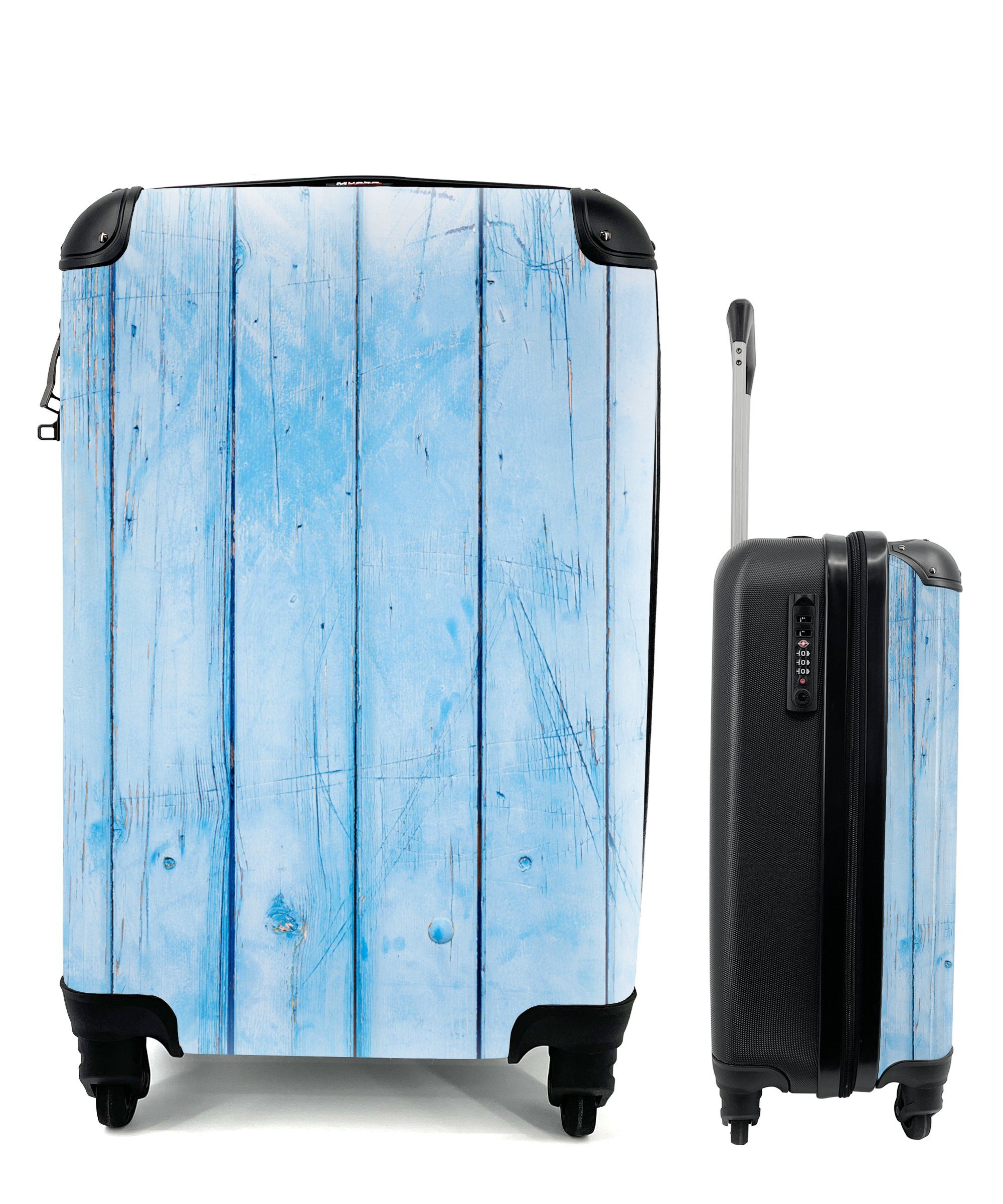 MuchoWow Handgepäckkoffer Blaue Wand mit Bohlenstruktur, 4 Rollen, Reisetasche mit rollen, Handgepäck für Ferien, Trolley, Reisekoffer