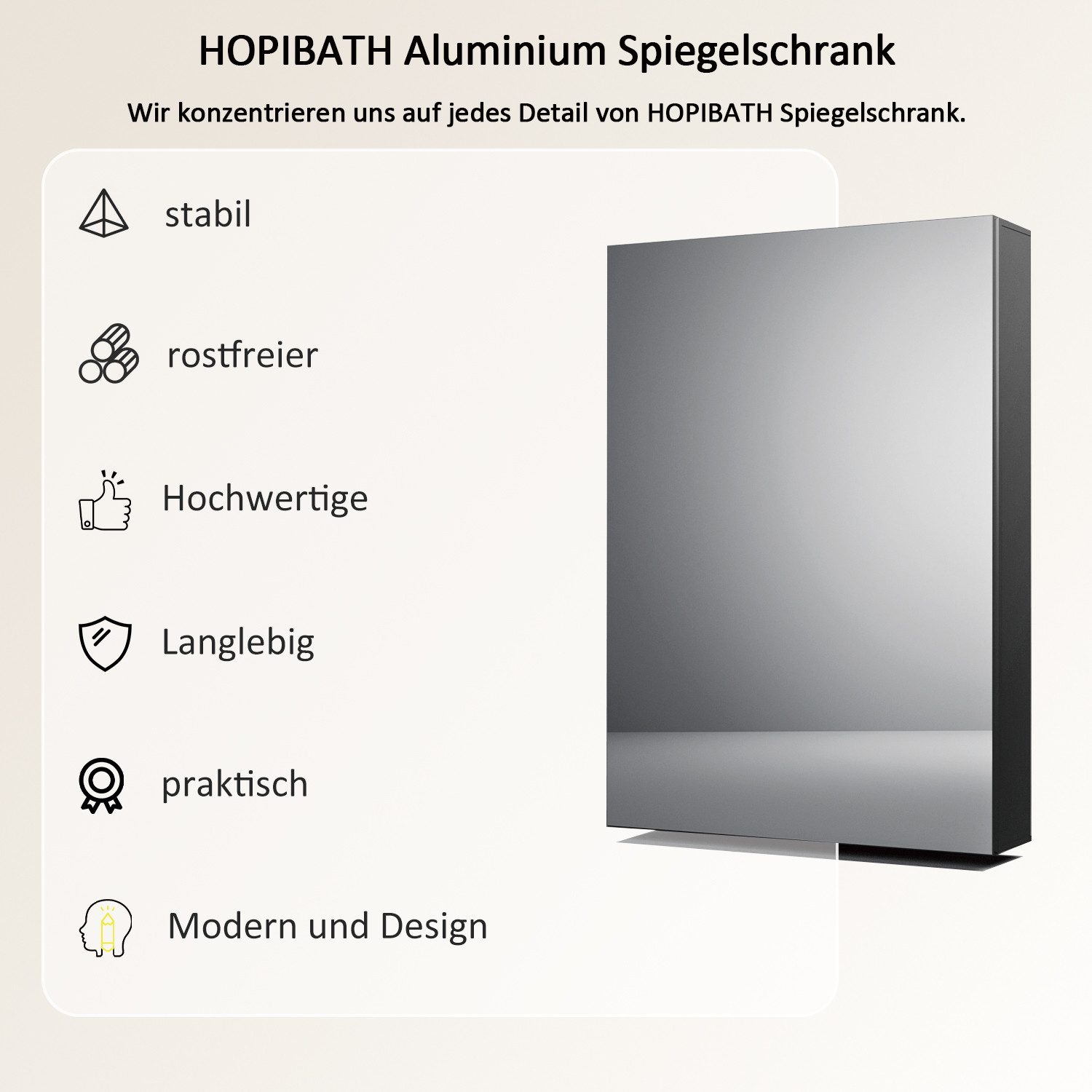 Hopibath Badezimmerspiegelschrank Alu Spiegelschrank Schwarz 2türig 80x60cm 1 türig 50x70 40x60cm (Rechteckig Eckig Wandschrank Badezimmer Badschrank, Doppel Spiegel) Verstellbare Glasboden, Wandbohrungen