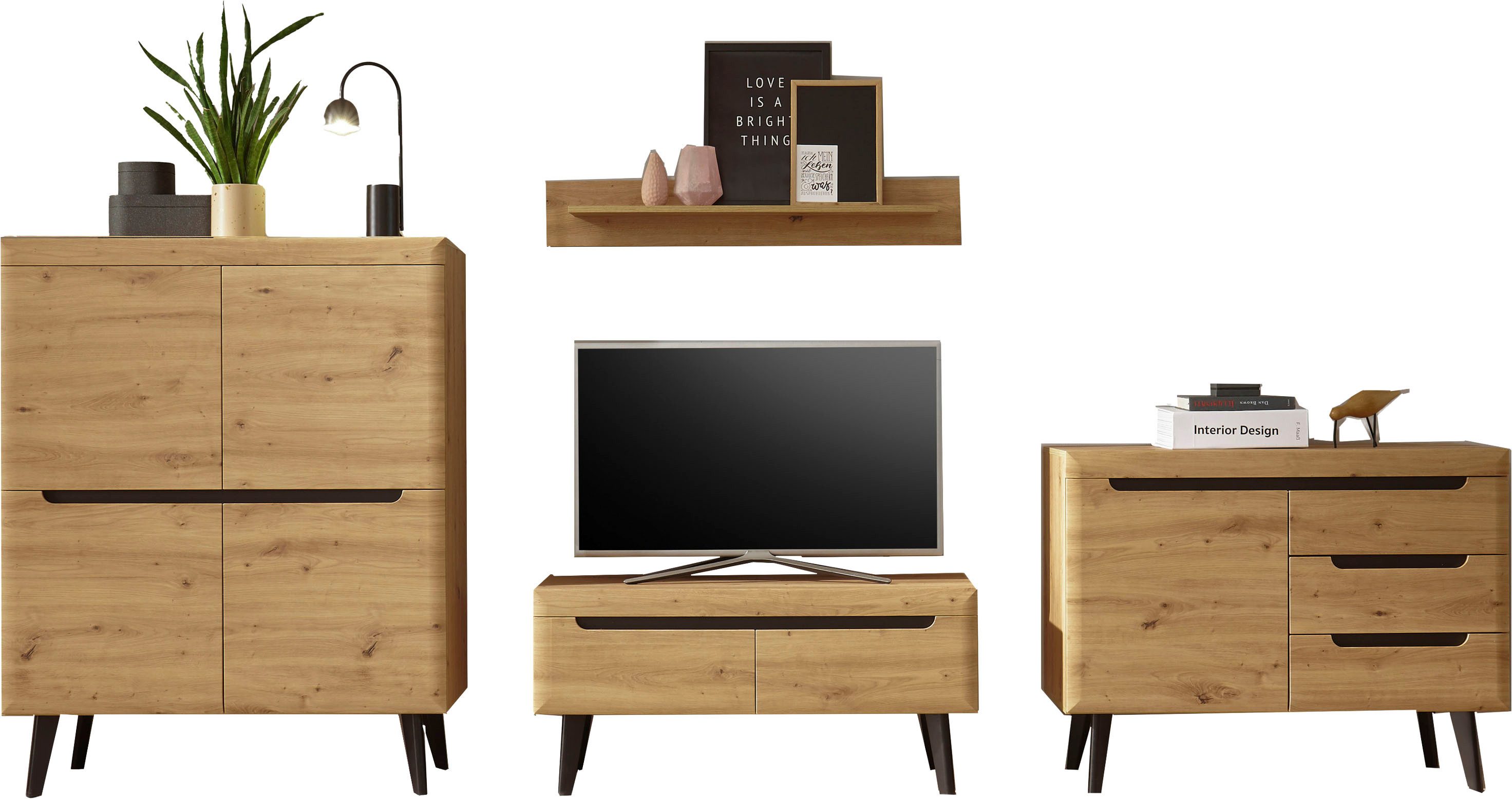 Home affaire Wohnwand Torge, Anbauwand, Schrankwand, Mediawand, Wohnzimmer-Set, (4-St)