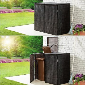 Green Yard Mülltonnenbox Doppel Mülltonnenabdeckung 2 Mülltonnen 111 x 65 x 104 cm Rattan-Optik (1 Stück, Mit Magnetverschluss), Deckel und Vorderseite zum Öffnen