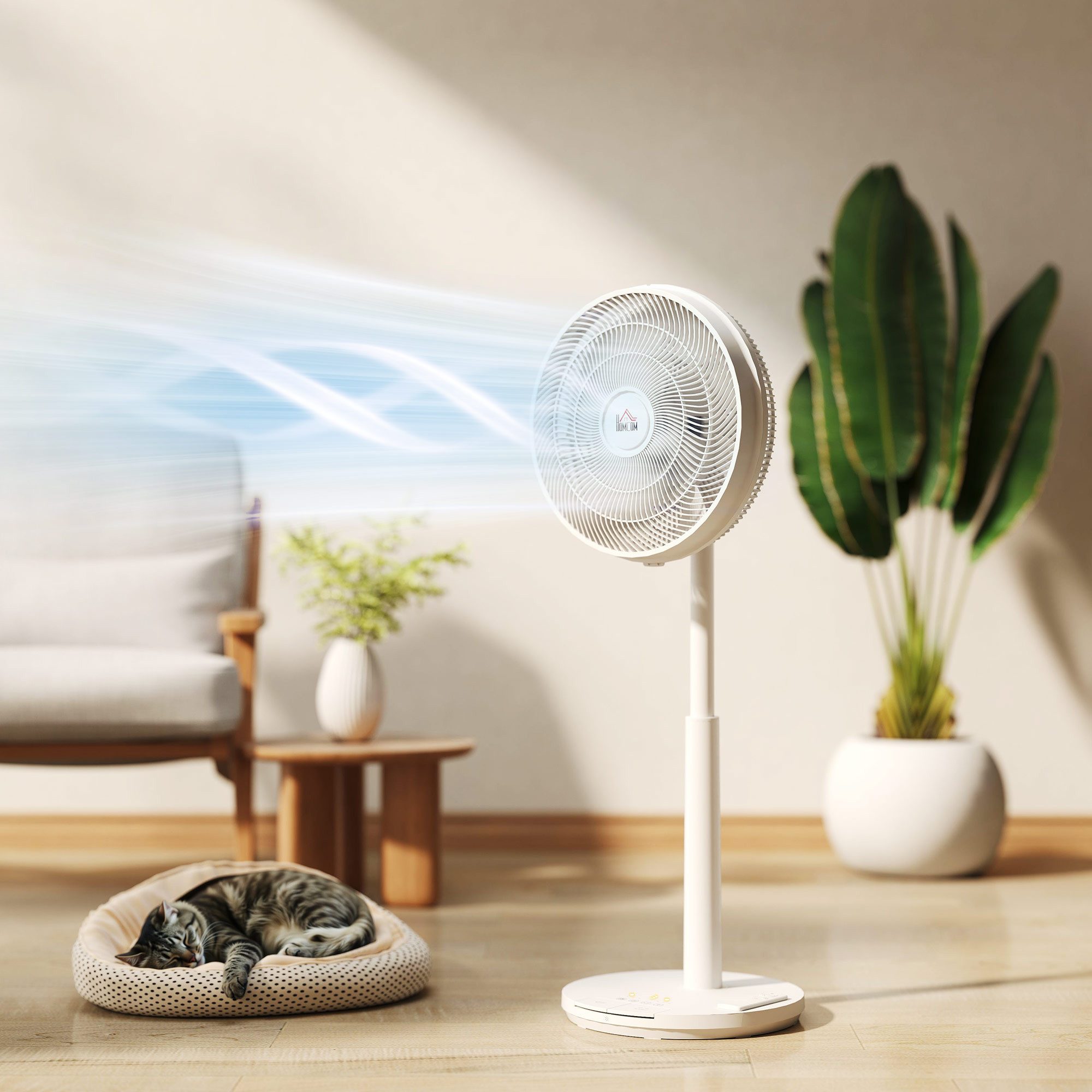 HOMCOM Standventilator Ventilator leise,Fernbedienung,12 Geschwindigkeitsstufen,Timer, Neigung & Oszillation einstellbar, Schlafmodi, Weiß