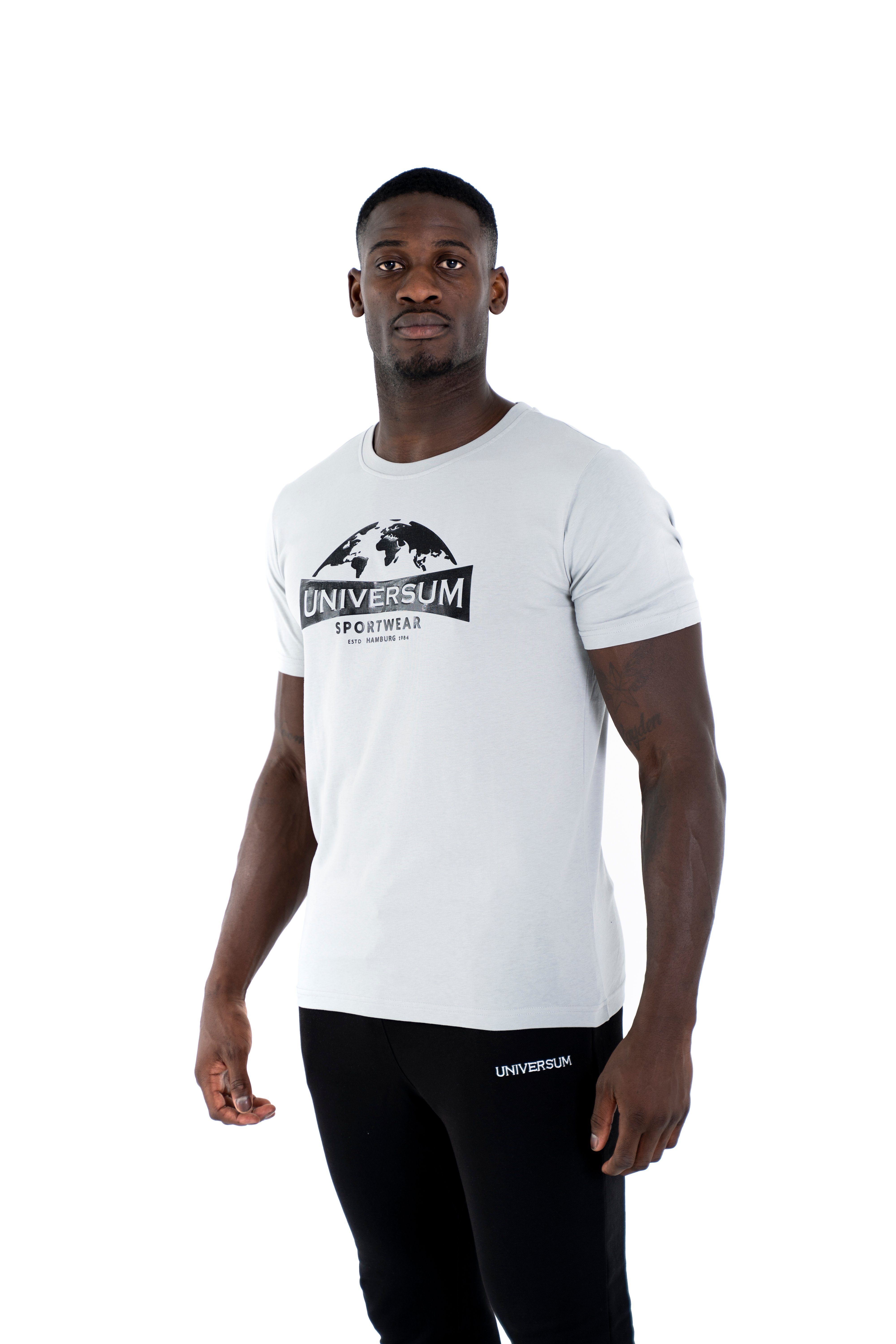 Baumwoll T-Shirt Shirt Modern 100% Universum Rundhalsausschnitt, Cotton grau Sportwear C-Neck