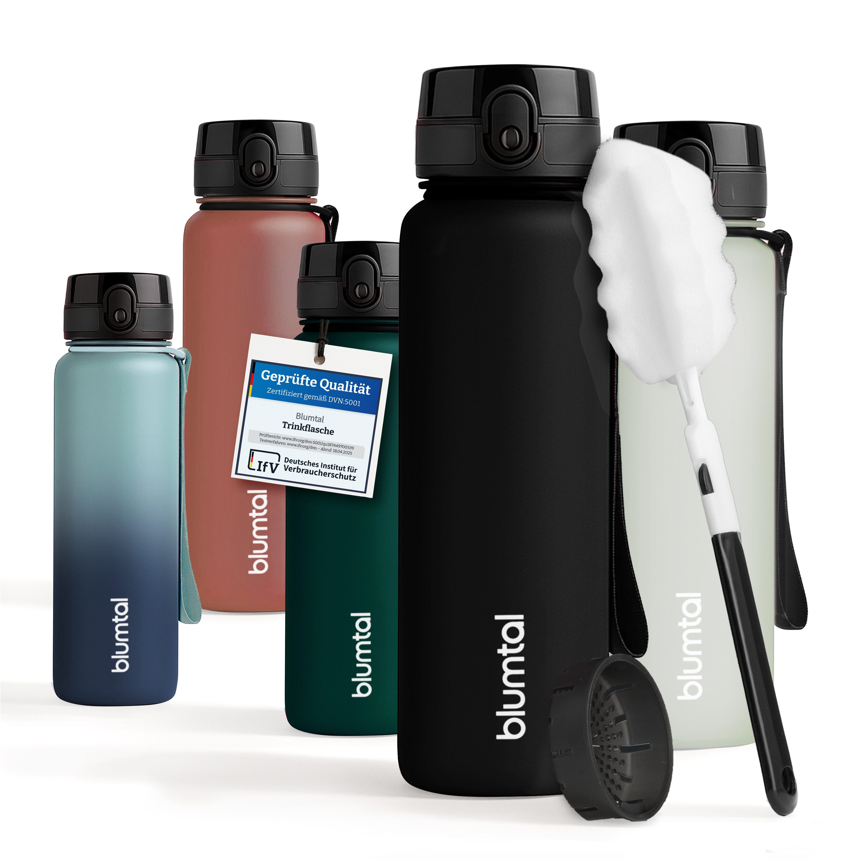 Blumtal Trinkflasche auslaufsichere Trinkflasche Sport + 1-Klick-Verschluss, BPA-frei, Wasserflasche mit Sieb, spülmaschinenfest, F.A.Z. Kaufkompass getestet