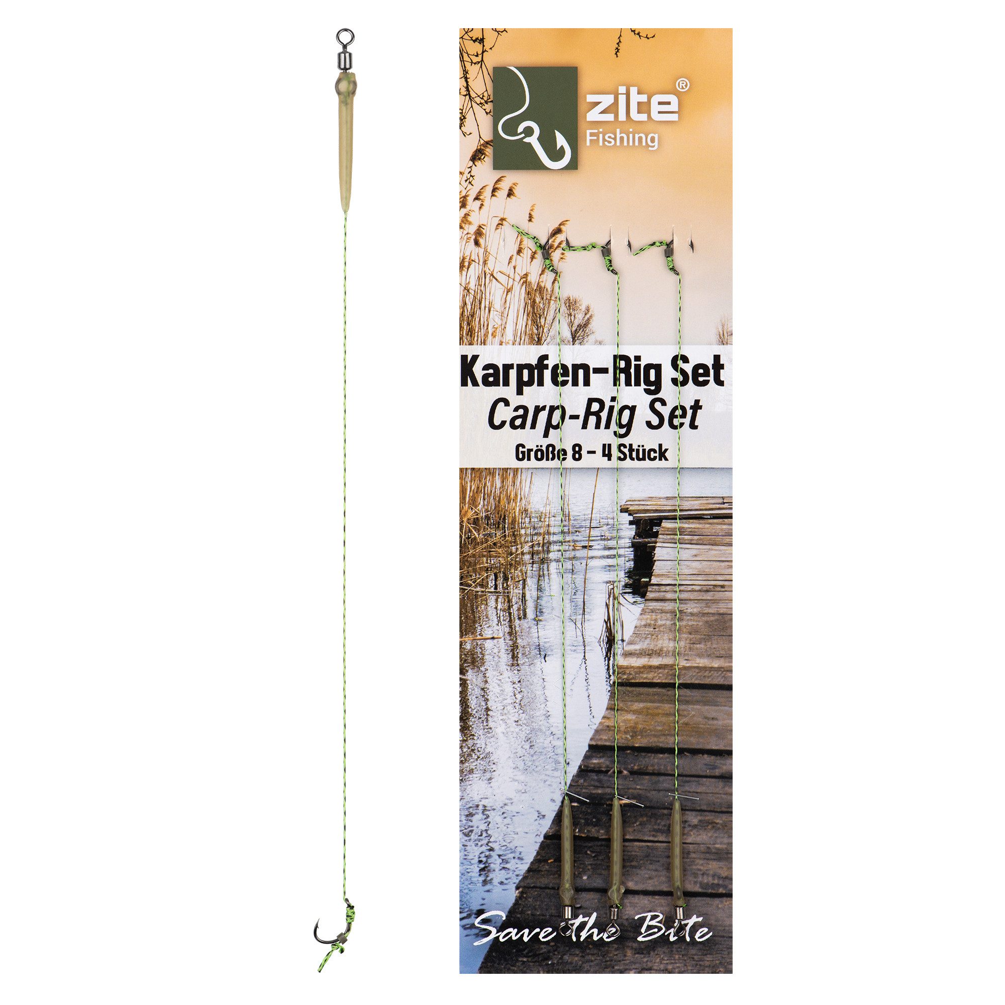 Zite Karpfenhaken Rig-Haken Gr. 2-8 Fertig Gebunden & Sofort Einsatzbereit für Haar-Rig, (im 4er-Pack)