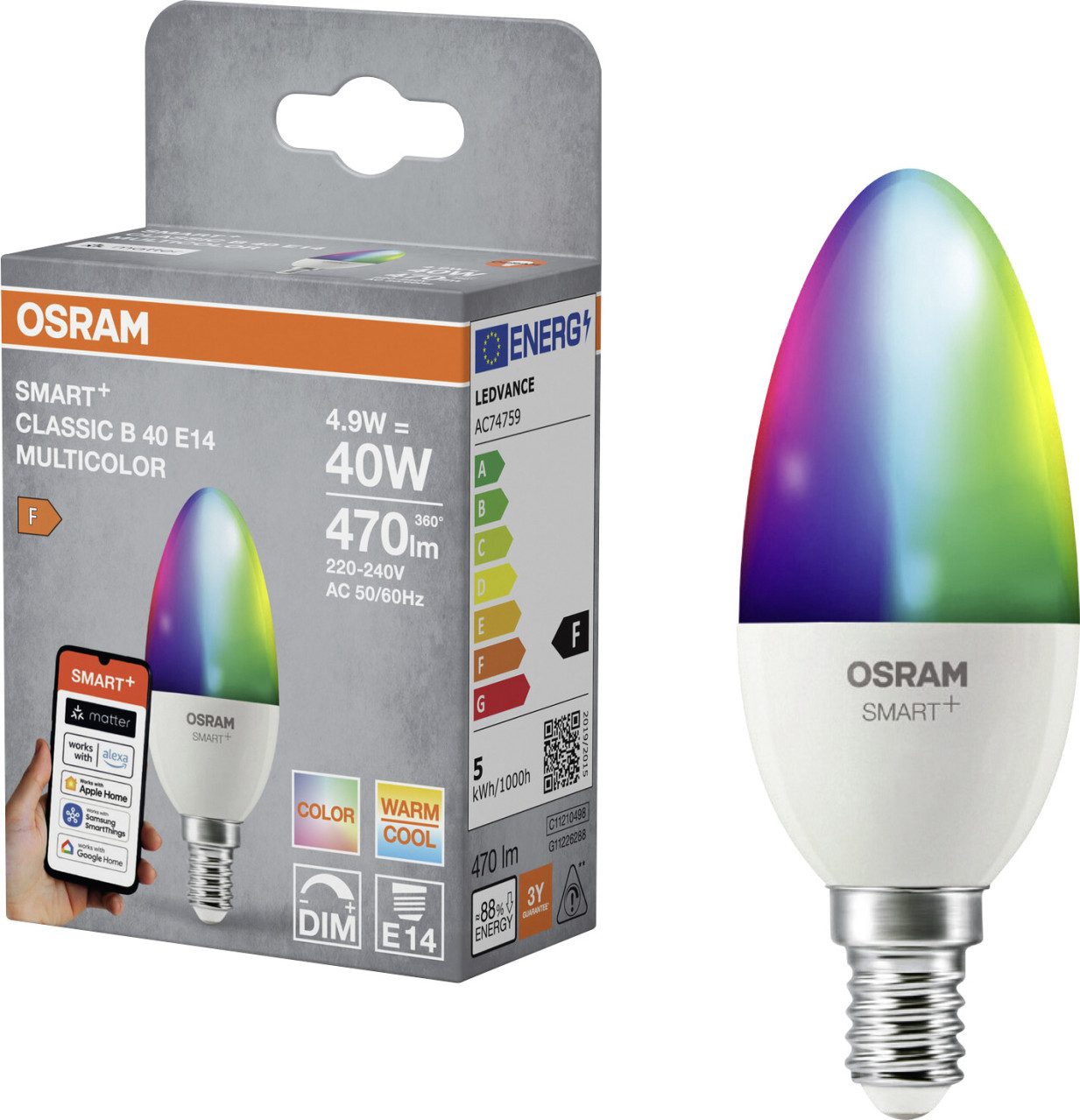Osram LED-Leuchtmittel Osram SMART+ Matter Leuchtmittel E14 Classic 4,9W, D günstig online kaufen