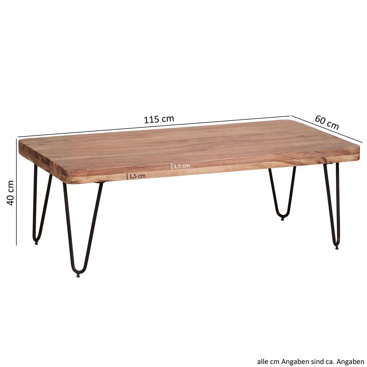 115 furnicato cm Couchtisch BAGLI Massiv-Holz breit Akazie