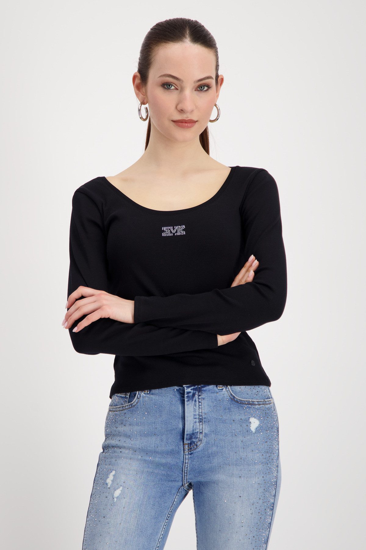 Monari Langarmshirt Shirt Rippe Schmuck Mit günstig online kaufen