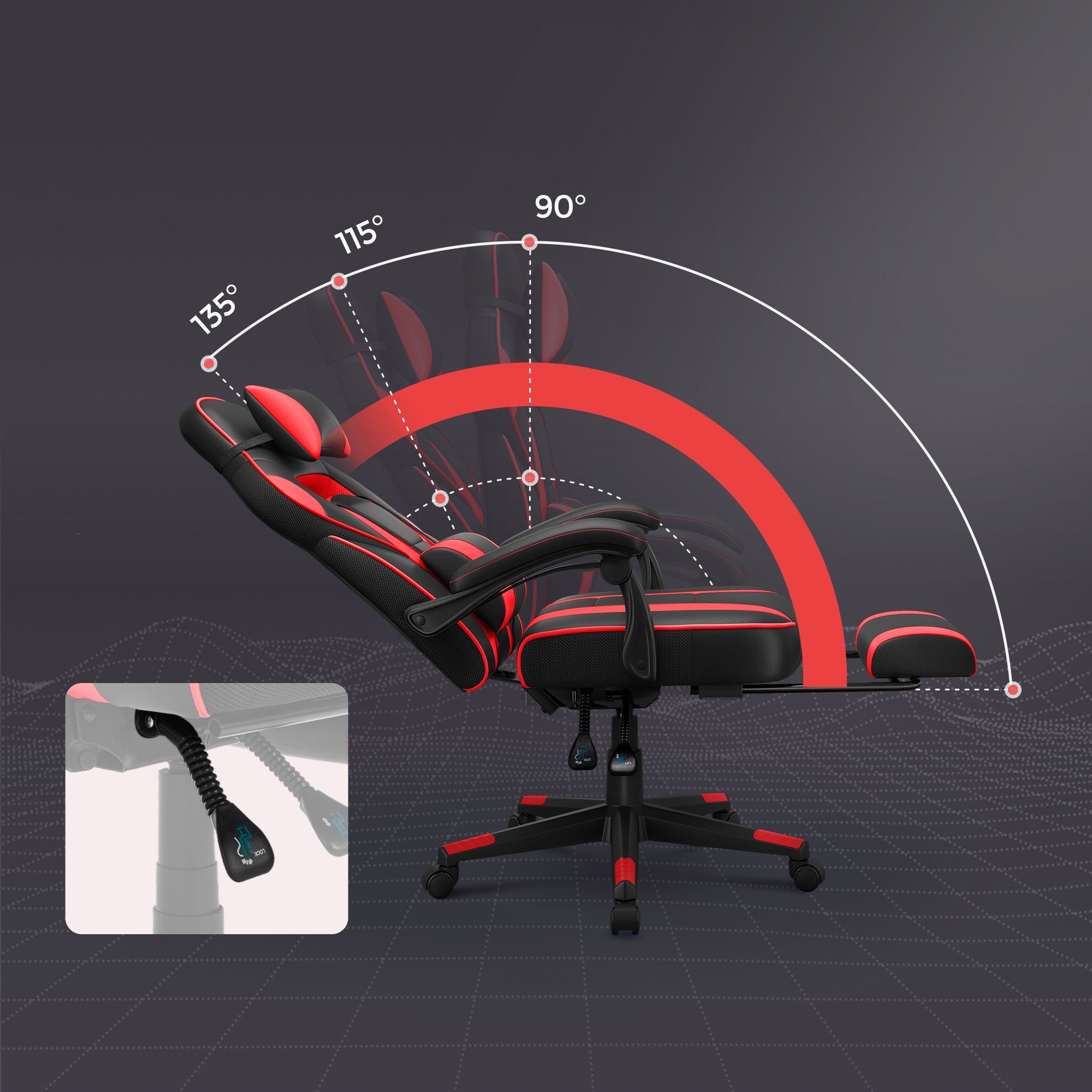 Gaming-Stuhl, Rot SONGMICS Bürostuhl, Home-Office ergonomischer