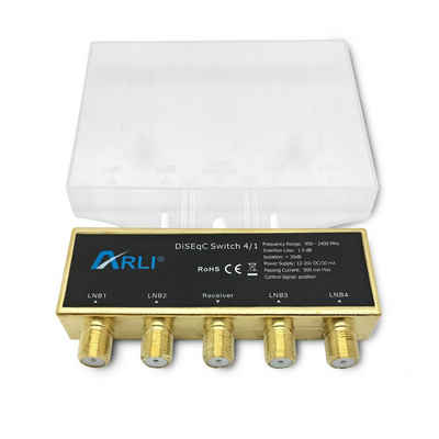 ARLI Schalter DiSEqC Schalter 4/1 vergoldet mit Wetterschutzgehäuse / Sat Verteiler Switch Umschalter 4 in 1 Teilnehmer (1-St)