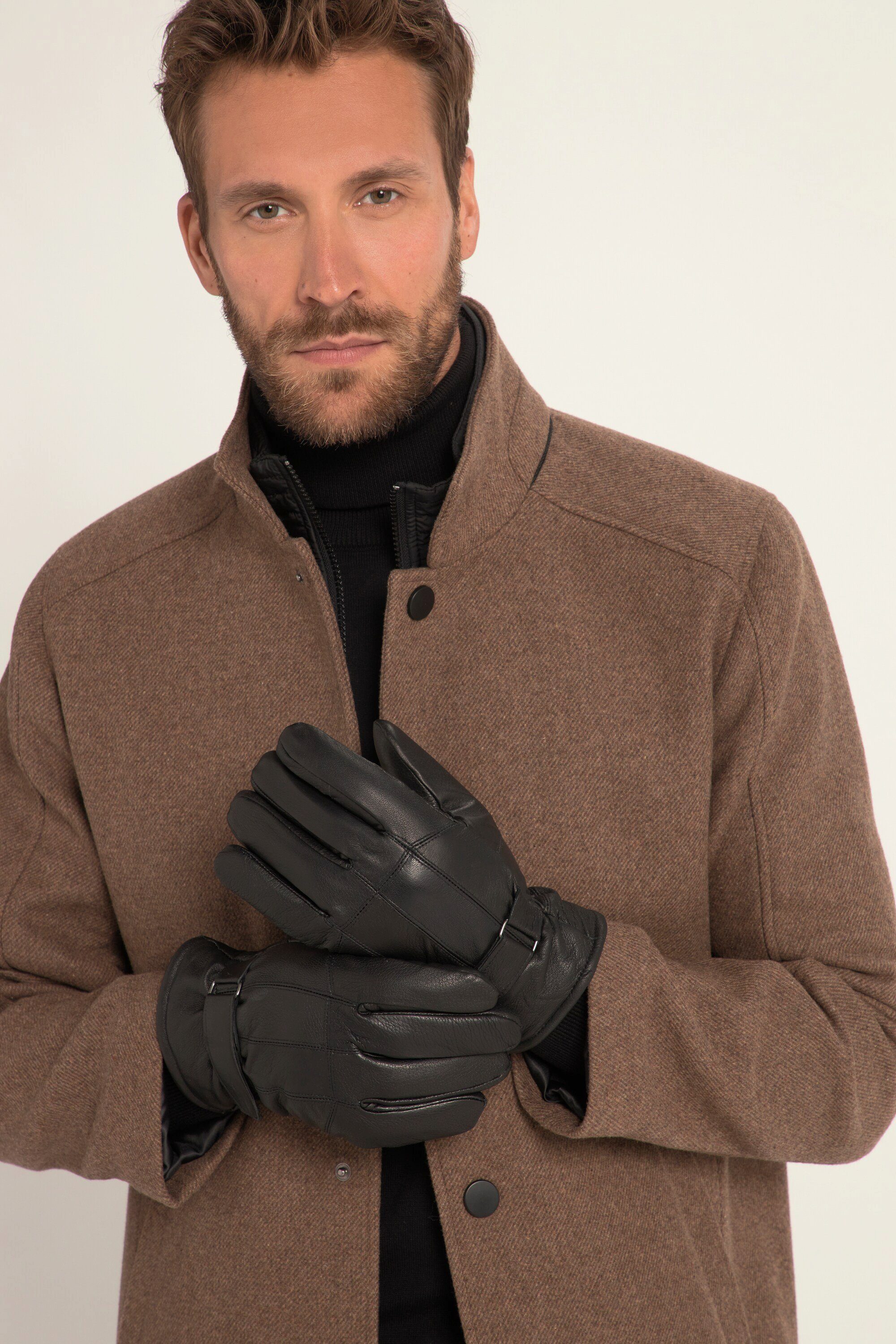 JP1880 Leder-Handschuhe Riegel Warmfutter Strickhandschuhe Echtleder