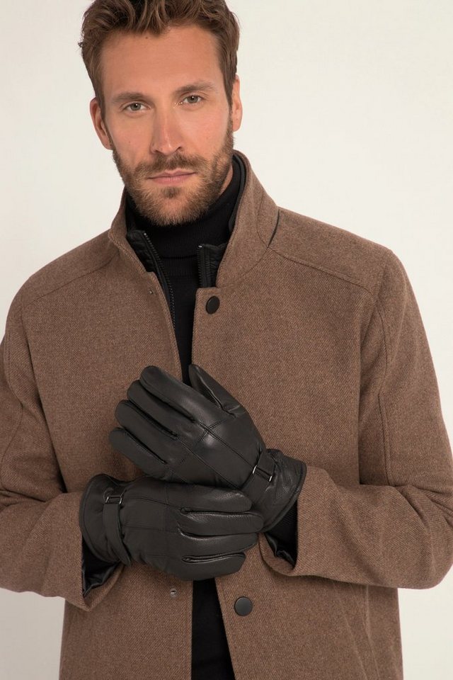 JP1880 Strickhandschuhe Leder-Handschuhe Echtleder Warmfutter Riegel,  Warmes Webfellfutter