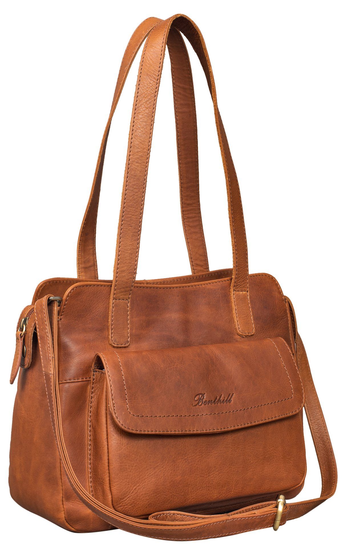 Benthill Handtasche Damen Echt Leder Henkeltasche Umhängegurt Vintage Tasche Umhängetasche, Schultergurt / Umhängegurt Reißverschlussfach