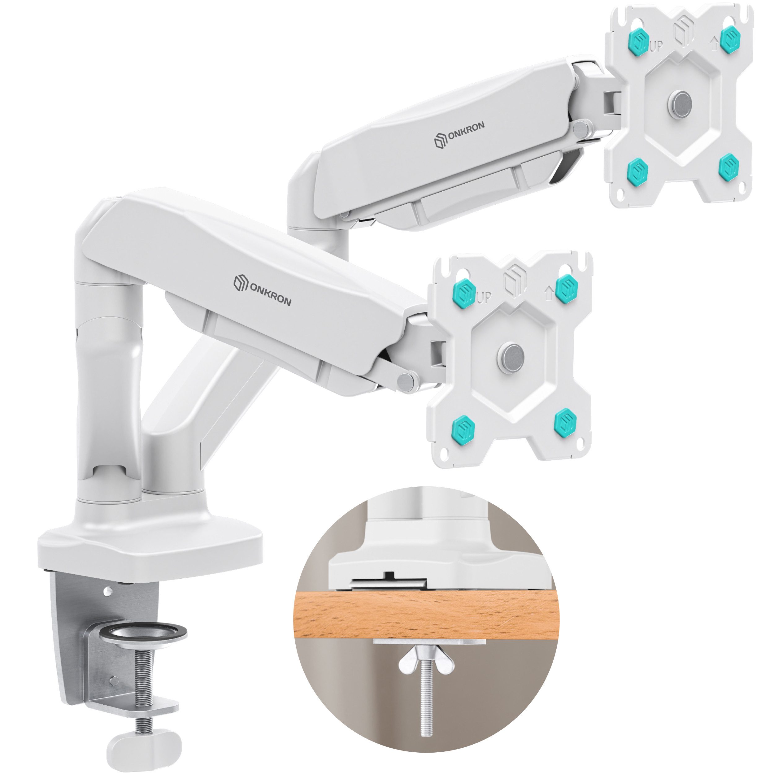 ONKRON Monitor-Halterung 13-32 Zoll, bis 8 kg pro Arm, VESA 75x75-100x100, G160, (bis 32 Zoll, neigbar, schwenkbar, drehbar, Gasdruckfeder, Kabelmanagement)