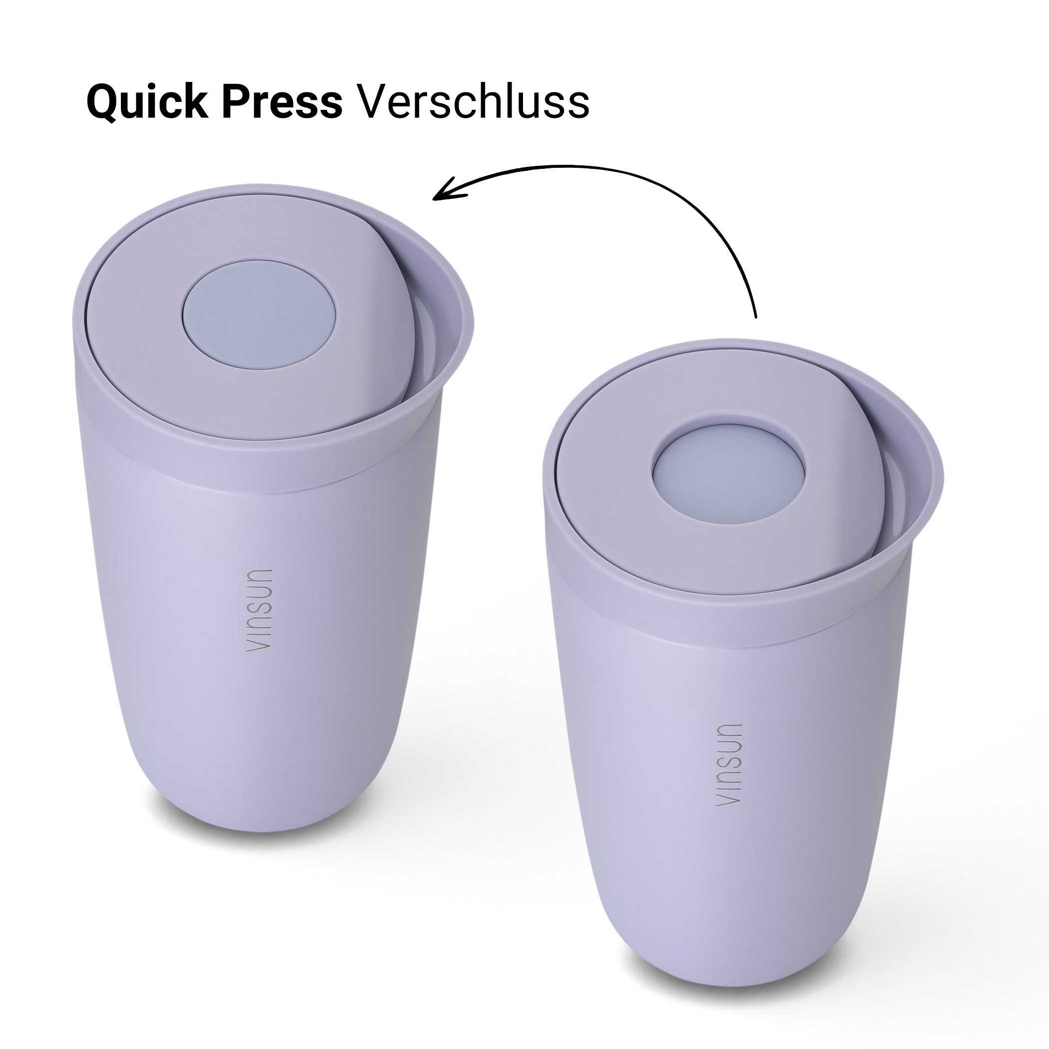 Vinsun Thermobecher Edelstahl Isolierbecher 350ml - Kaffeebecher to Go auslaufsicher, 2-tlg., Edelstahl, Doppelwandig, BPA frei, bruchfest, Einhandbedienung per Knopfdruck