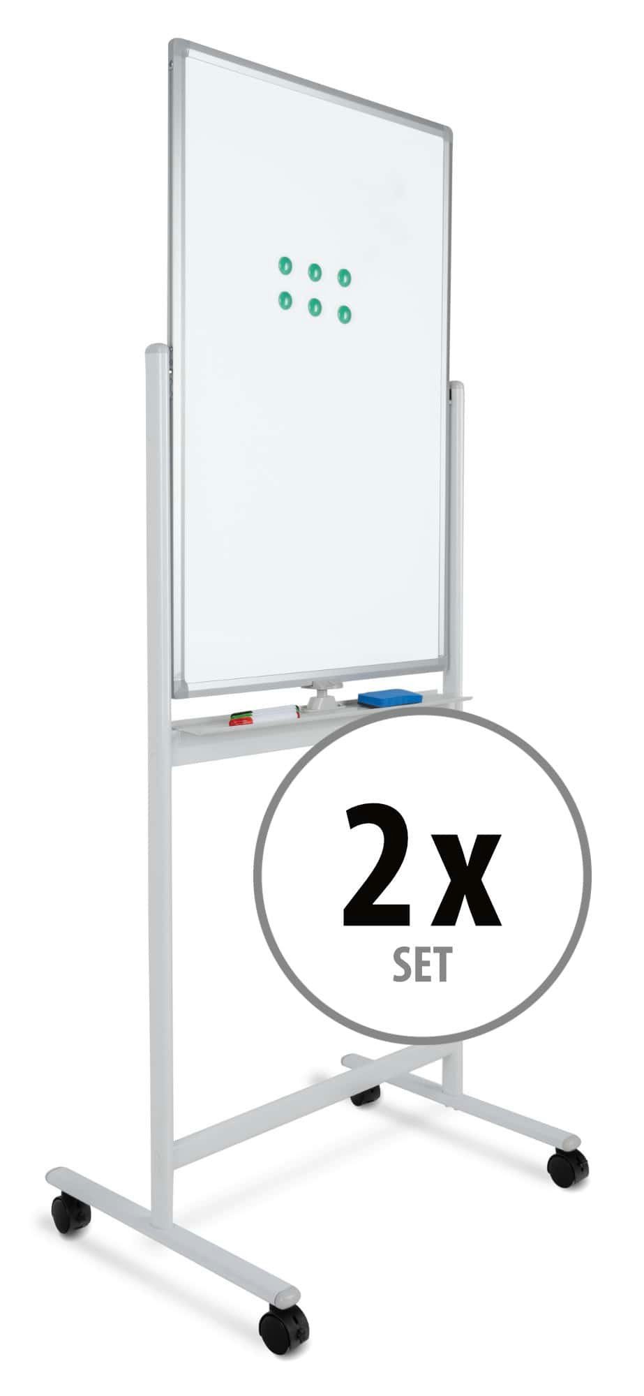 Pronomic Memoboard WB-6090 Whiteboard, (2x Spar-Set, inkl. Markern, Magneten, Trockenlösch-Schwamm und Montagematerial), Magnetisches, drehbares Schreibboard im Hochformat