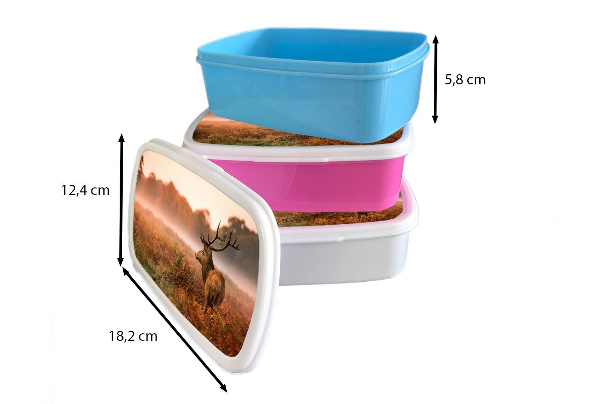 Lunchbox (2-tlg), Kunststoff, Hirsche und Brotbox Brotdose, Jungs Herbst, und Nebel - für weiß für Mädchen MuchoWow Erwachsene, Kinder -